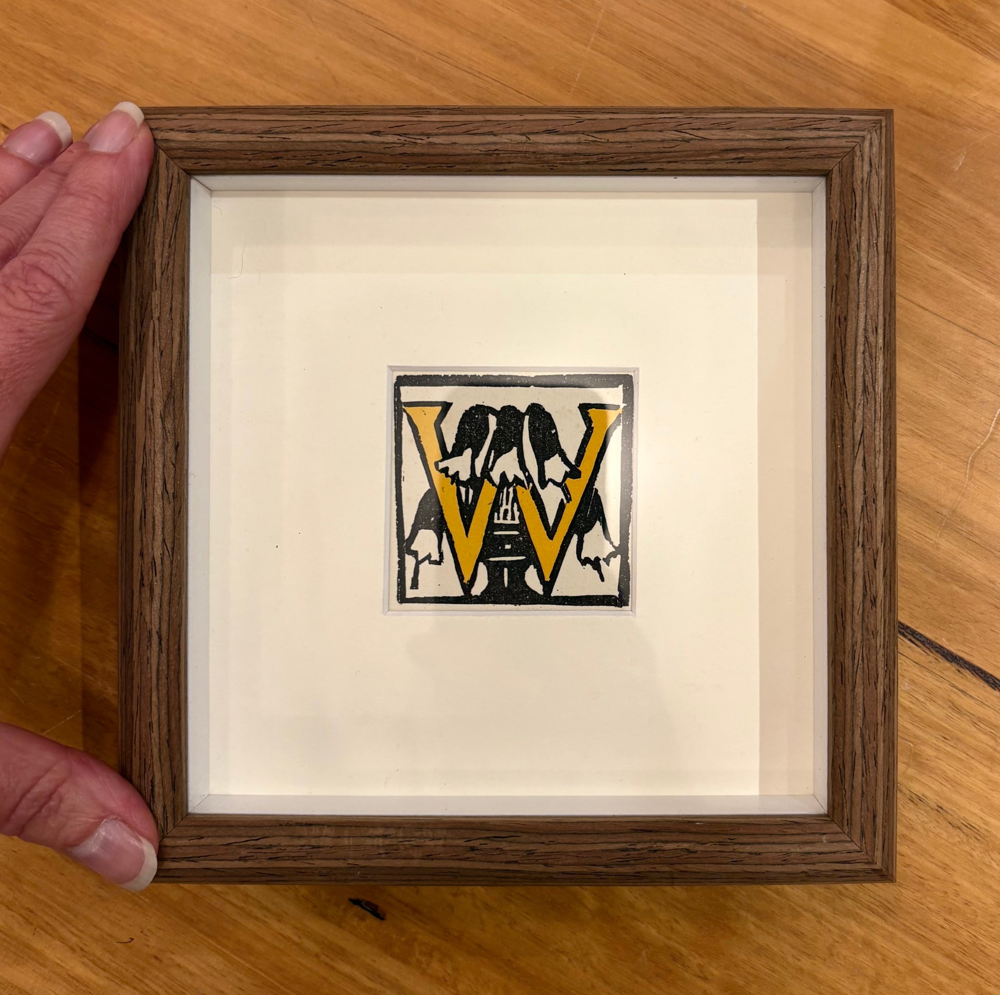 1920s Original Margaret Preston woodblock print, “Letter W”, antique framed art