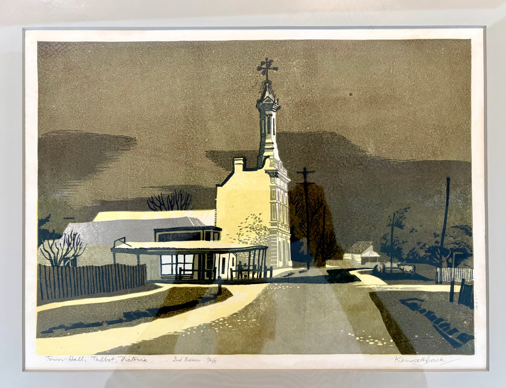 Mid Century original colour lino print, limited edition, Talbot Vic, Kenneth Jack, framed art
