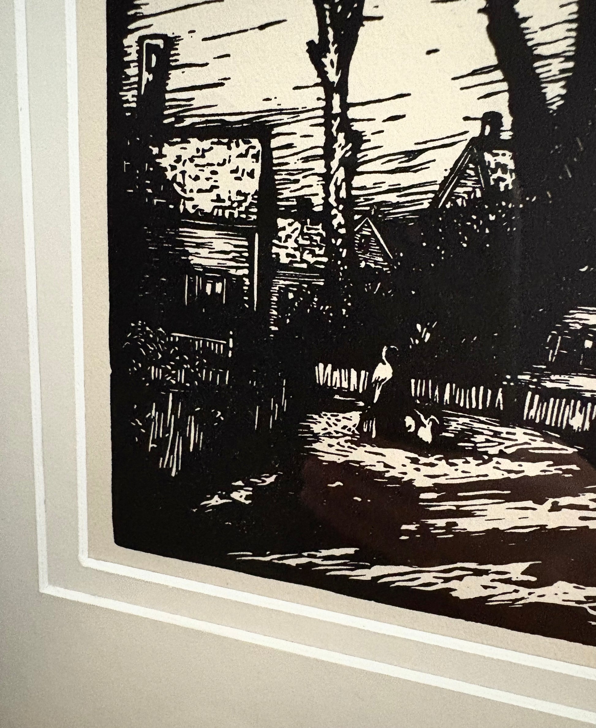 1924 print after Tod Lindenmuth, woodblock, framed vintage antique art