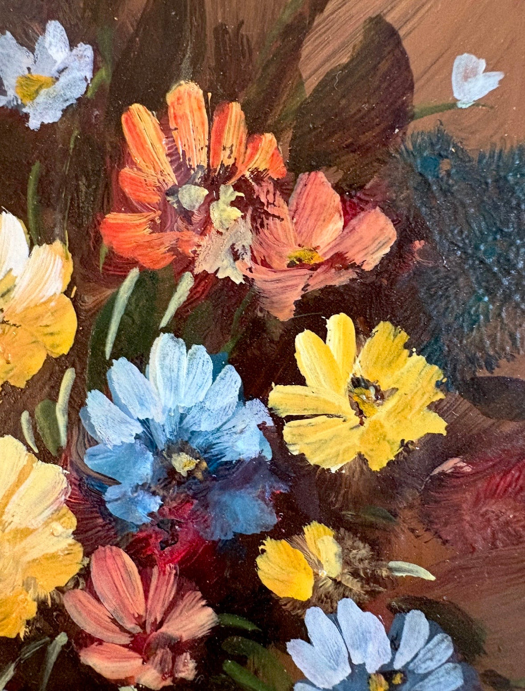 Original still-life painting on copper, daisies, framed art