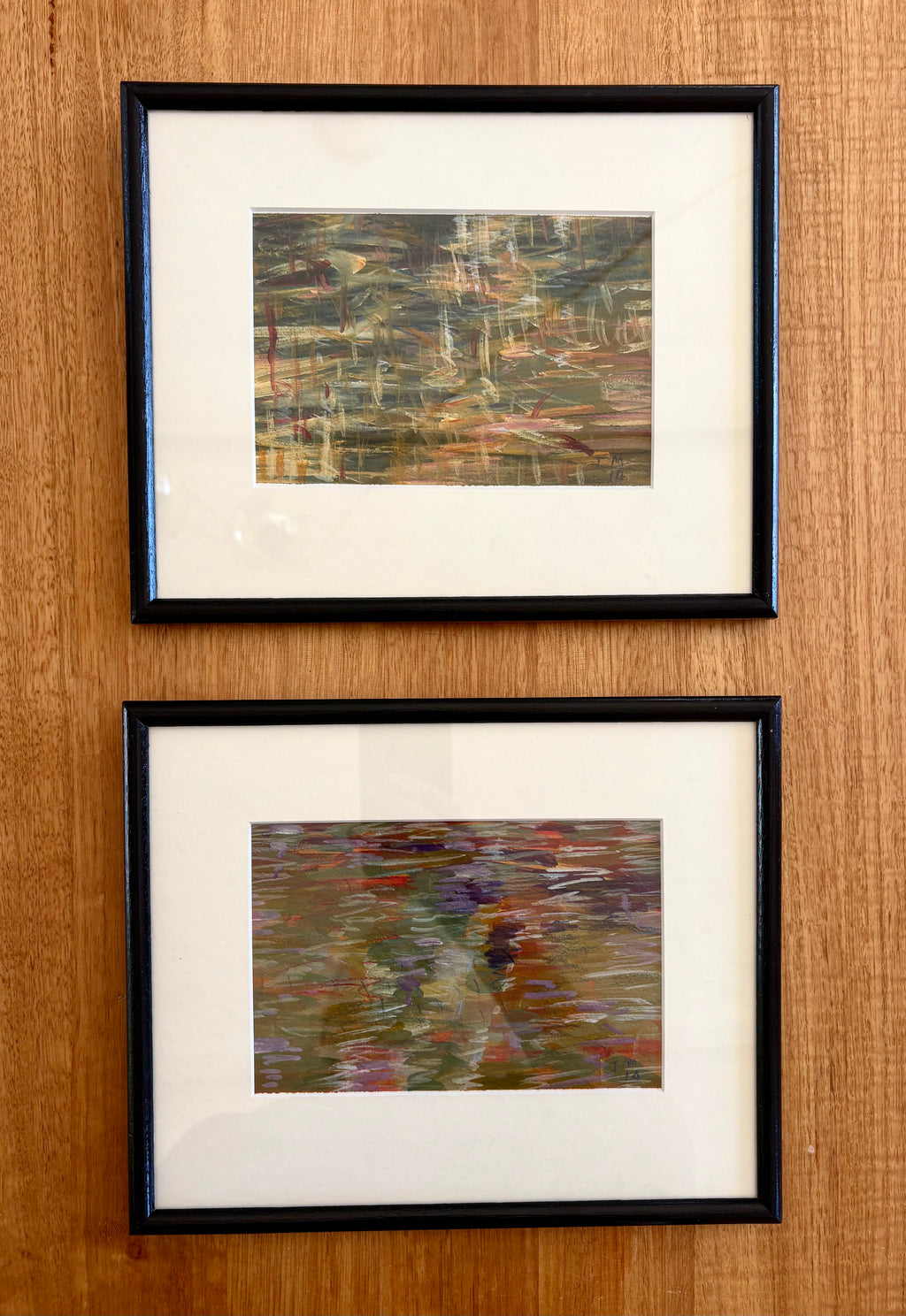 Original pair of mixed media paintings, Judy Mylonas, framed art