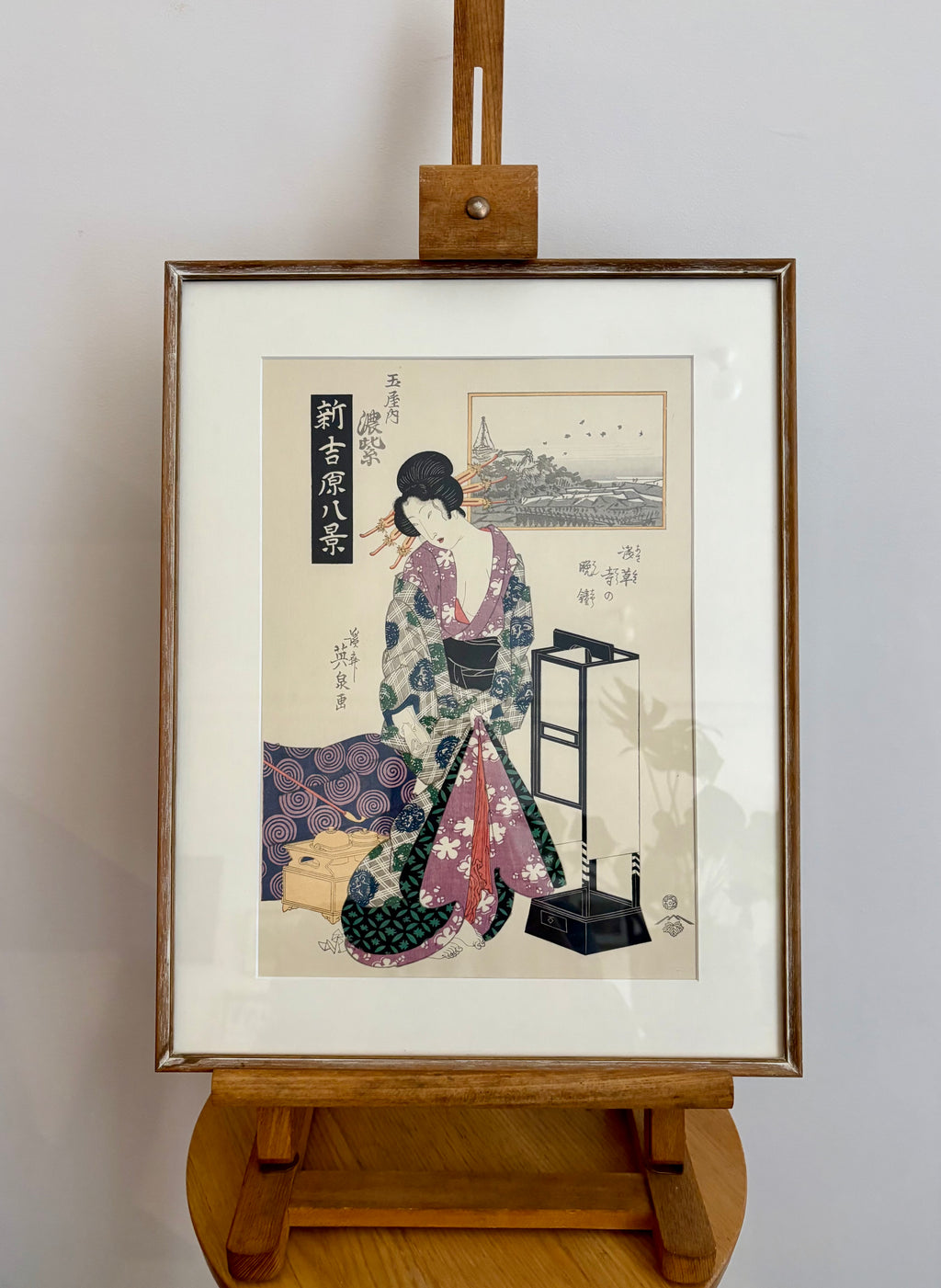 Original woodblock print, reproduction after Kitagawa Eizan, framed Japanese vintage art