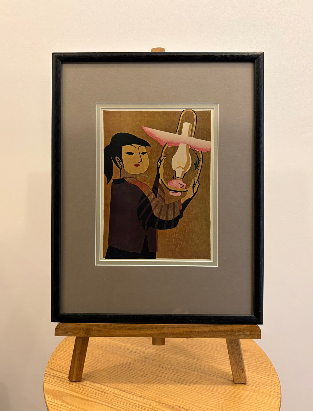 Mid Century Japanese print, 1960s reproduction, framed vintage art