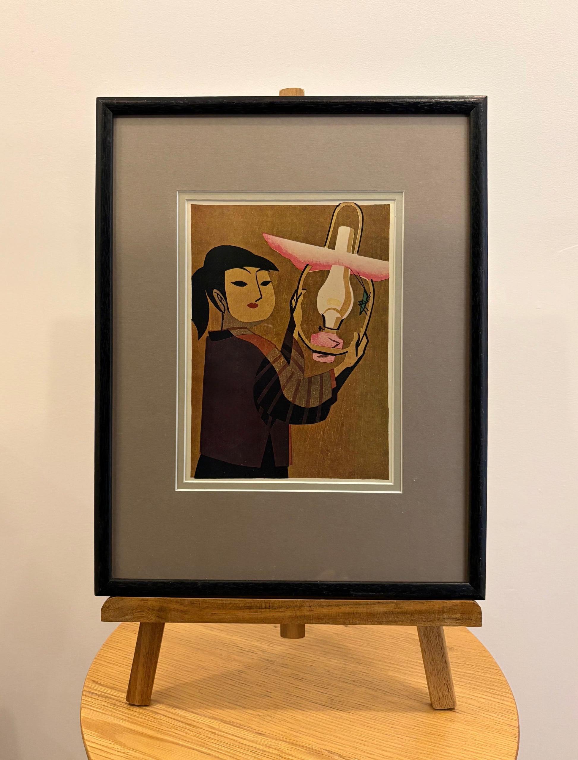 Mid Century Japanese print, 1960s reproduction, framed vintage art