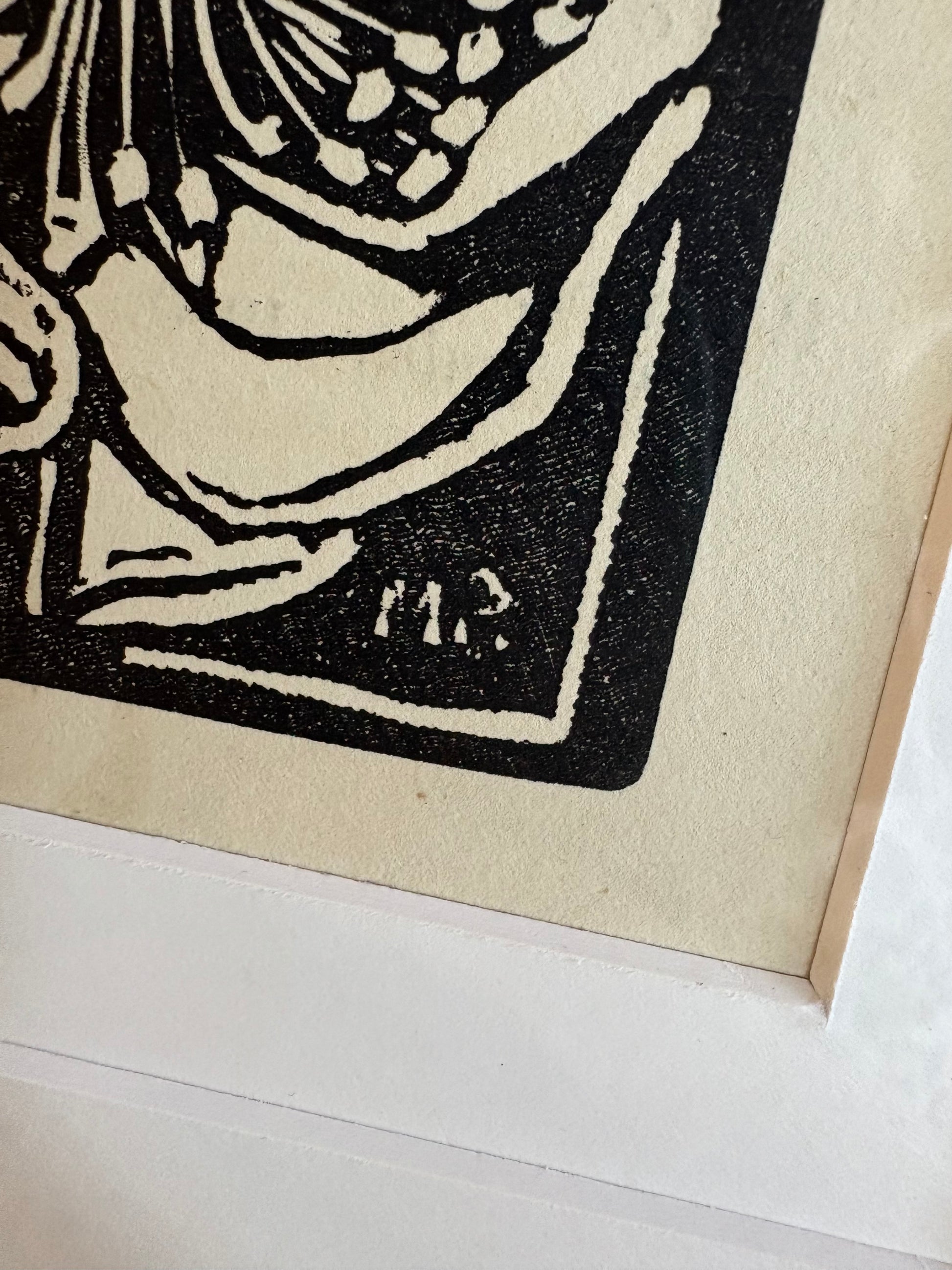 Original 1930s Margaret Preston woodblock print, "W.A. Gum Blossom" rare antique framed art