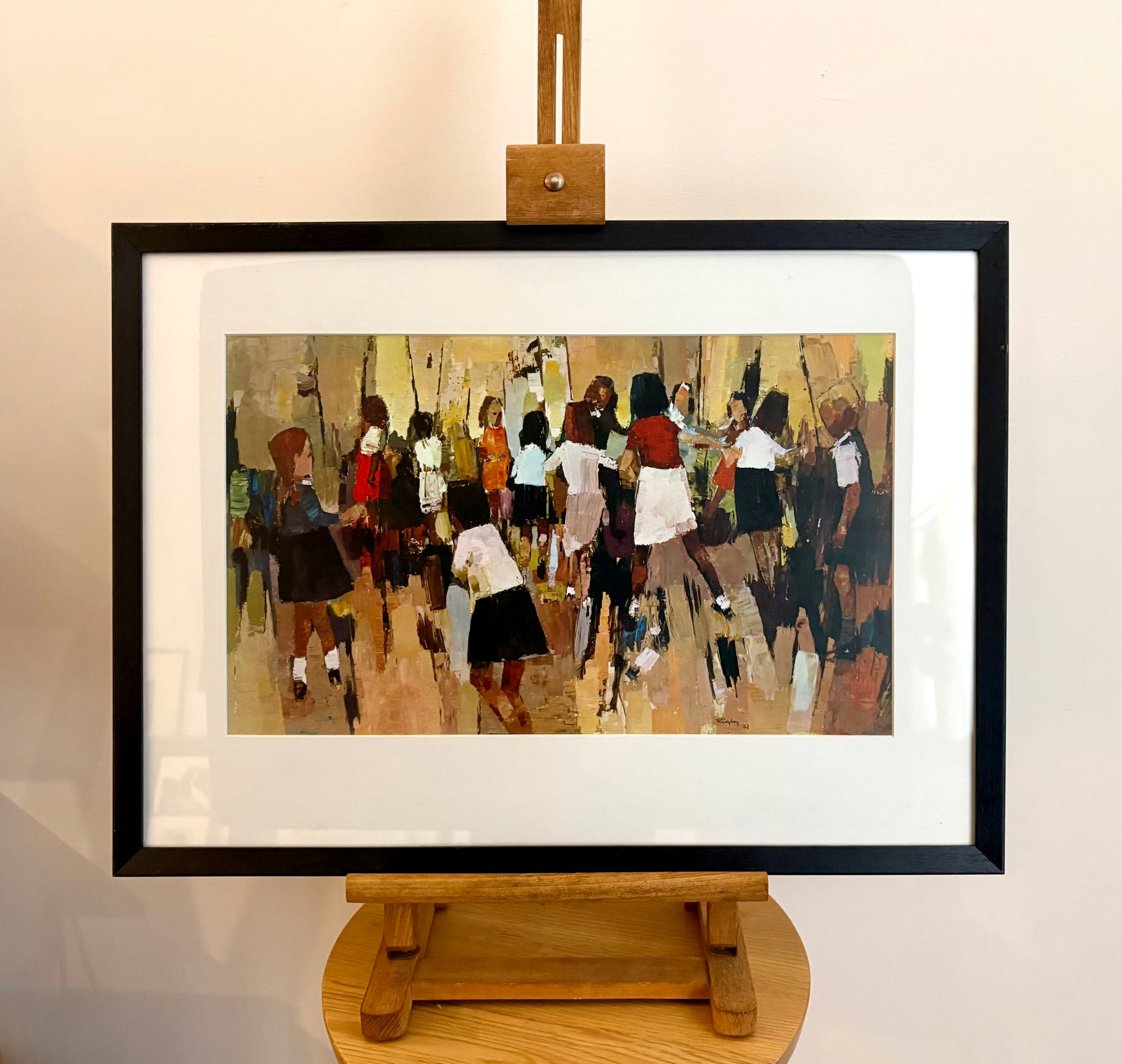 Large 1970s gallery print, John Rigby “Children Dancing, vintage framed art