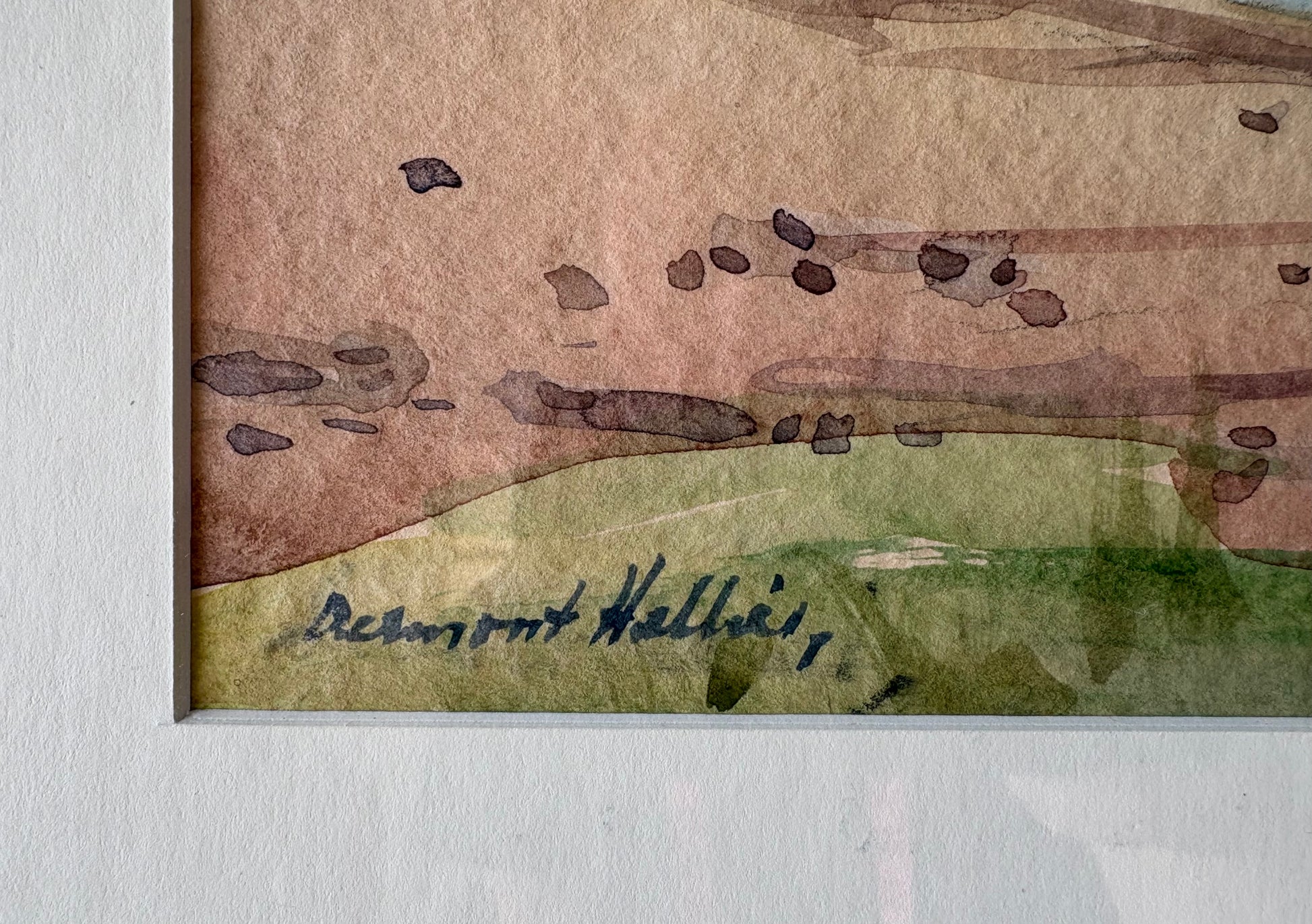 Mid Century original watercolour painting, Dermont Hellier, Australian landscape, framed art