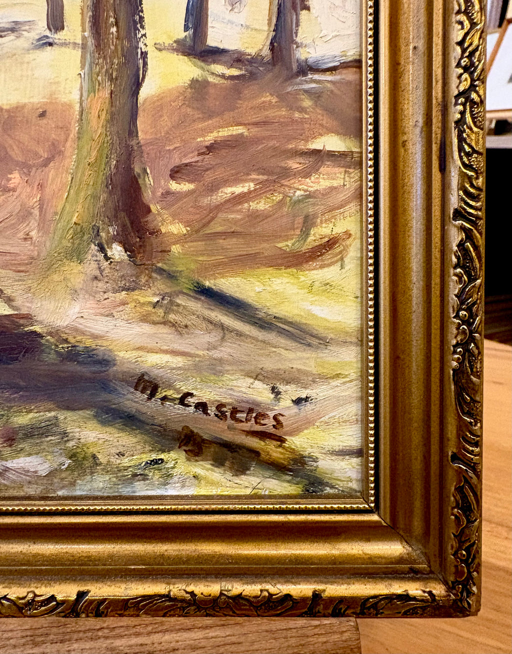 Mid Century original oil painting, River Gums, Australian landscape artwork