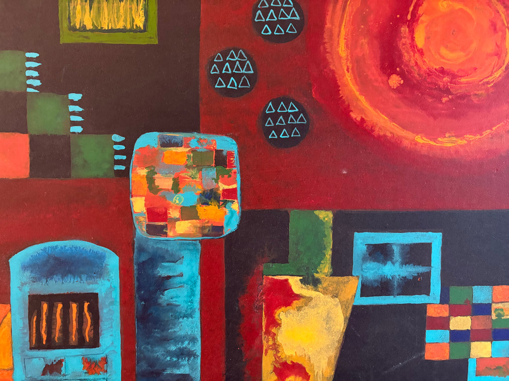 Original abstract vintage oil painting on board,