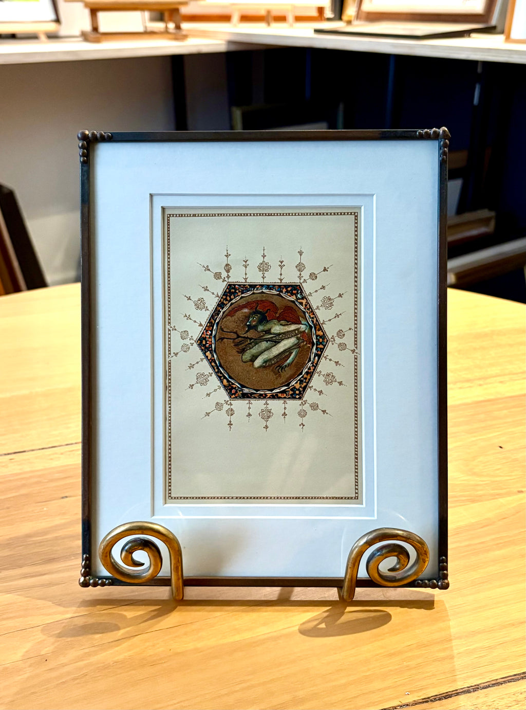 1925 Mariette Lydis gilded offset lithograph, “Devil”, framed art, antique