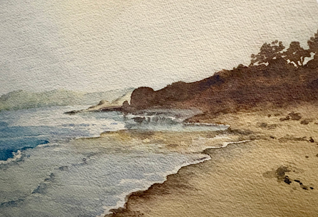 Original watercolour painting, John Flexmore, coastal scene, vintage framed art