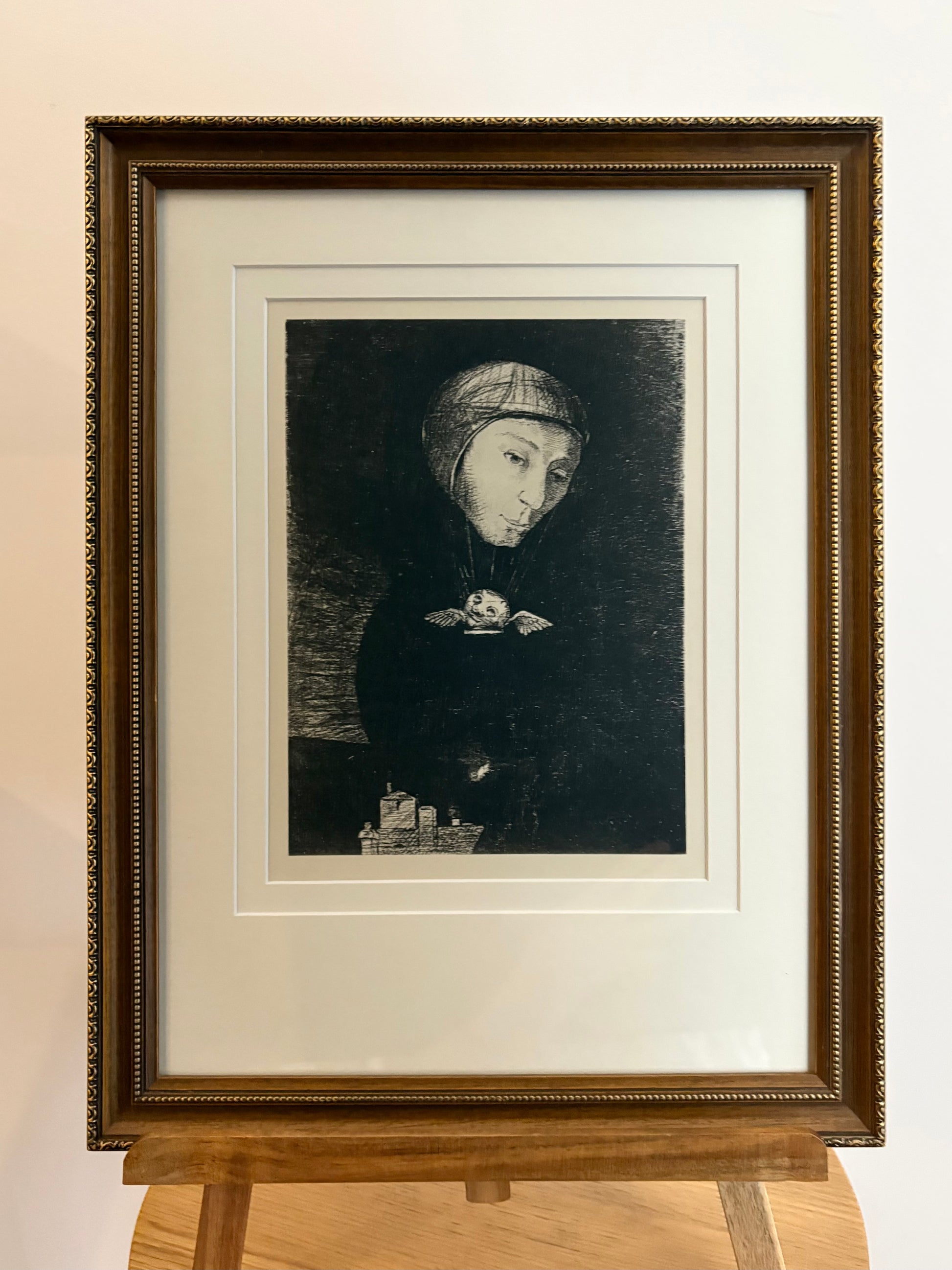 1929 Antique heliogravure print, Odilon Redon, French, vintage framed art