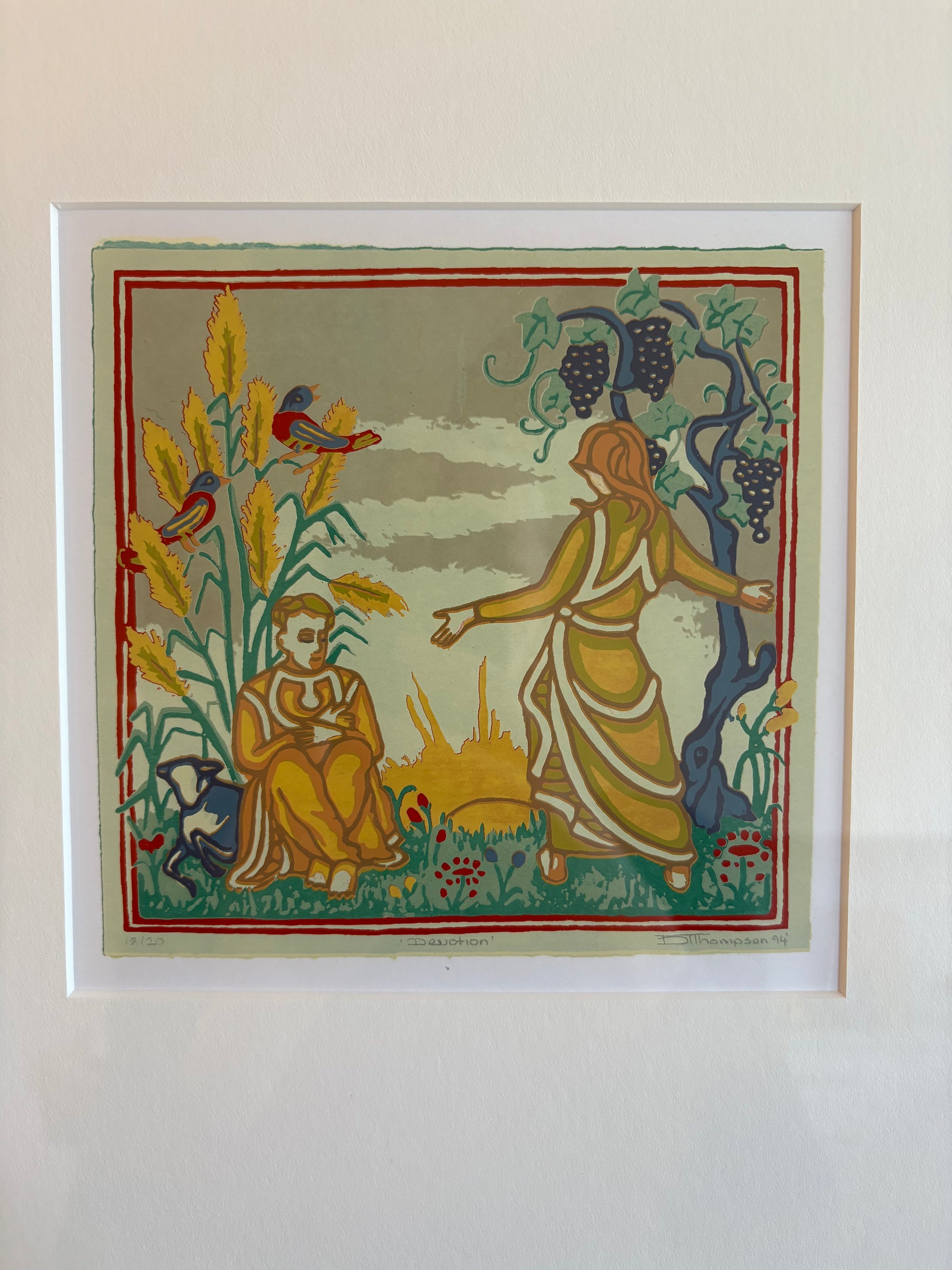 Original silk-screen print, D Thompson, 1994, framed art 18/20