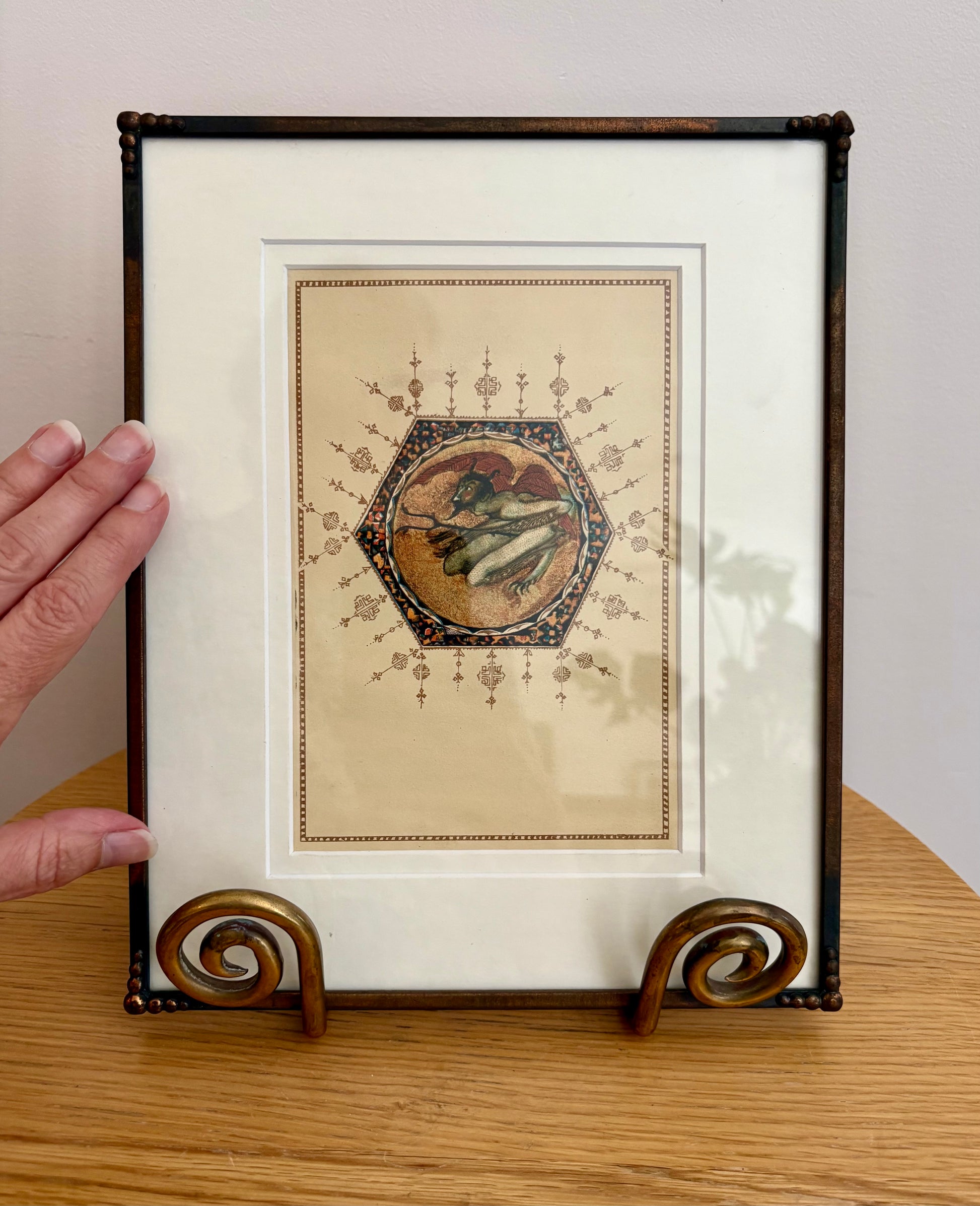 1925 Mariette Lydis gilded offset lithograph, “Devil”, framed art, antique