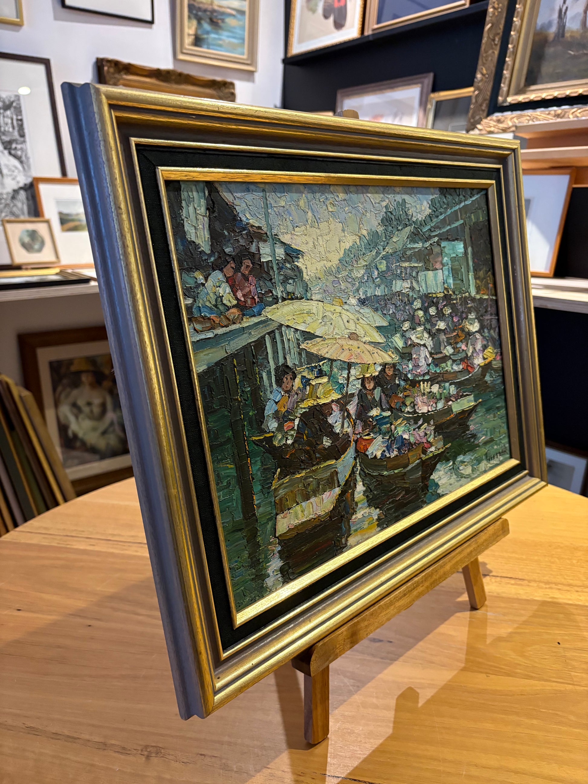 Original mid century painting, Tossapol – Floating Market (c.1960s)