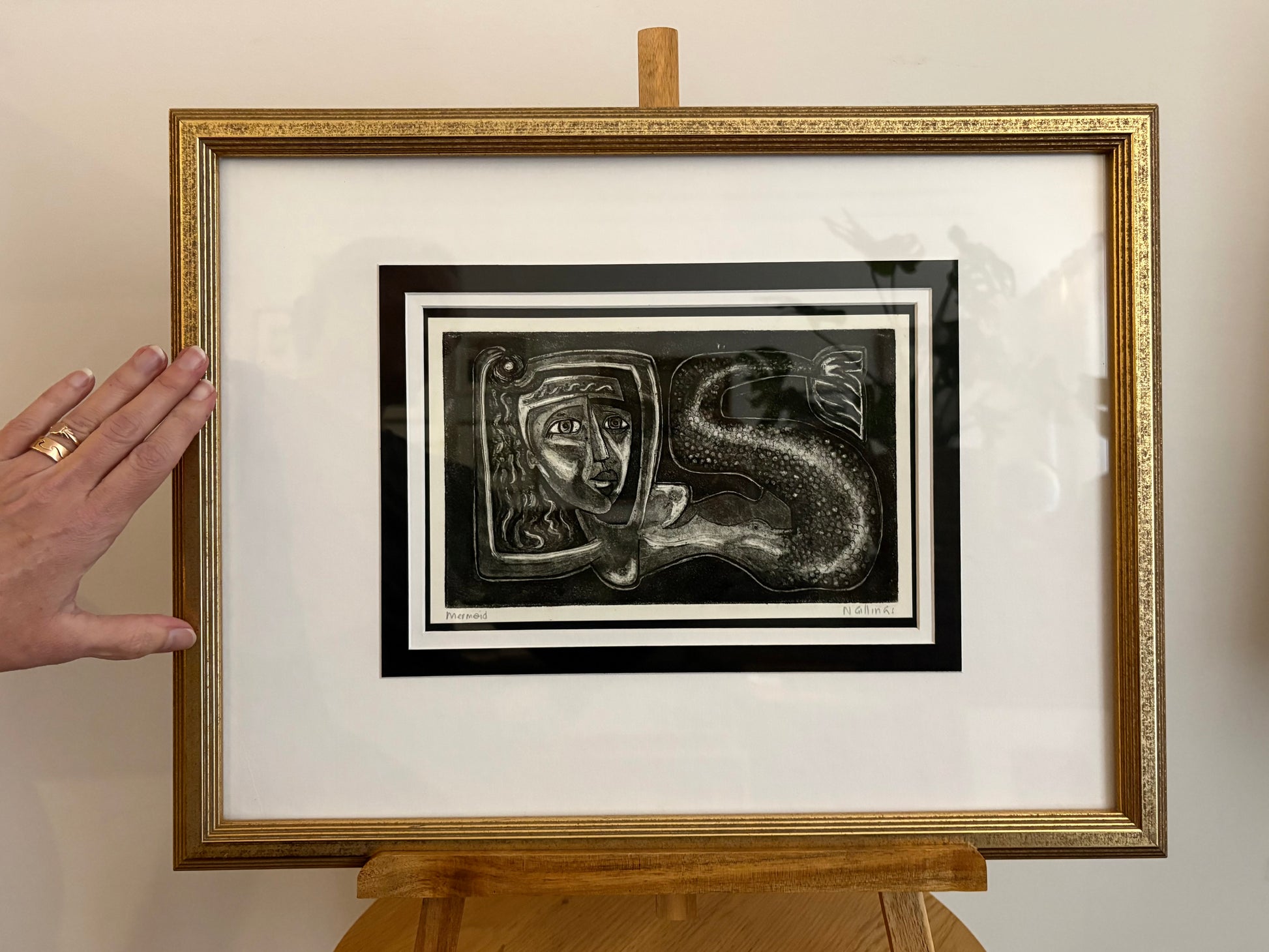 Original Nigel Gillings etching, Mermaid, signed, framed vintage art