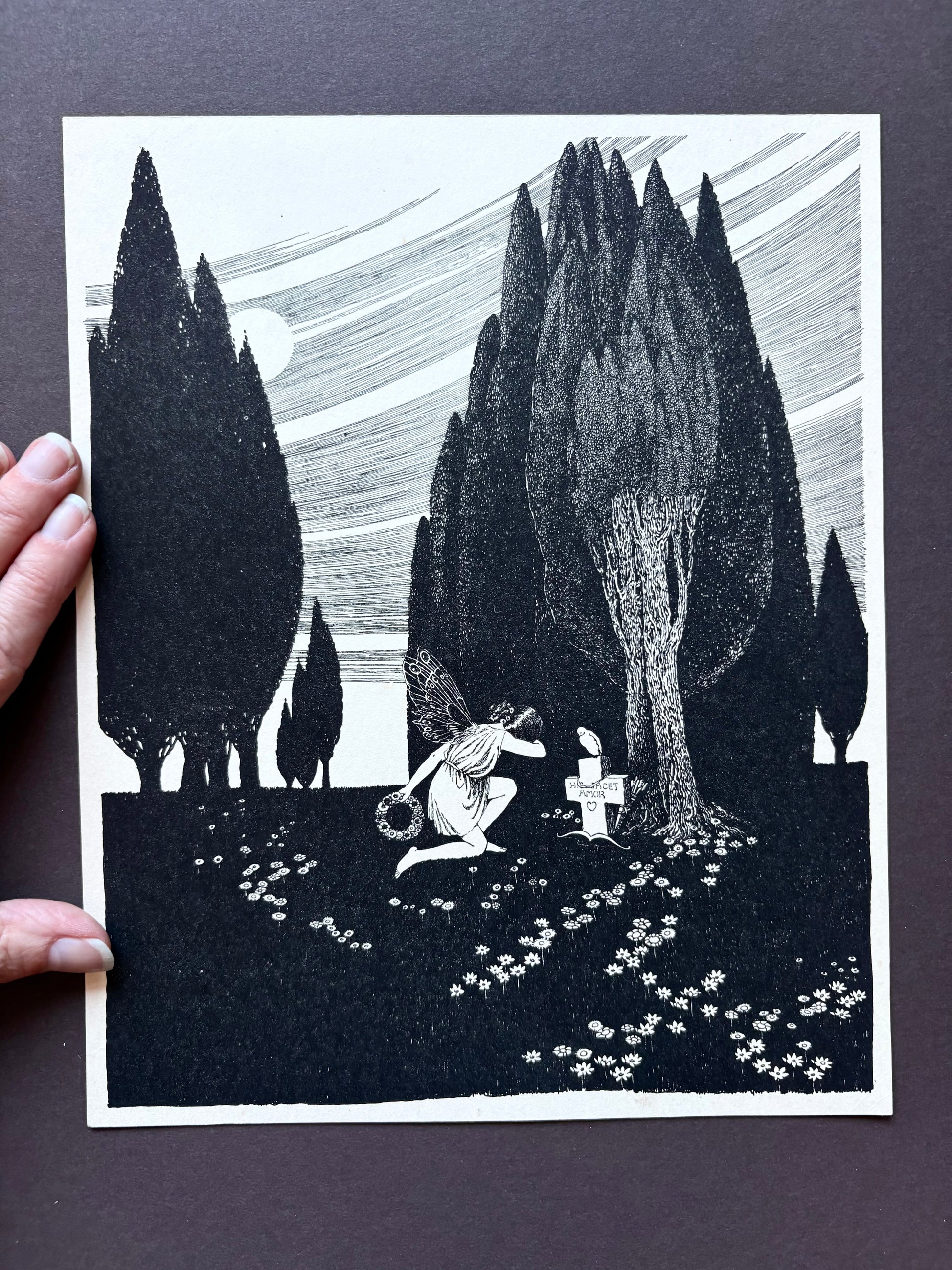 1931 Authentic antique Ida Rentoul Outhwaite print "Fairyland", 1st Edition UK, grave, fairy, art deco