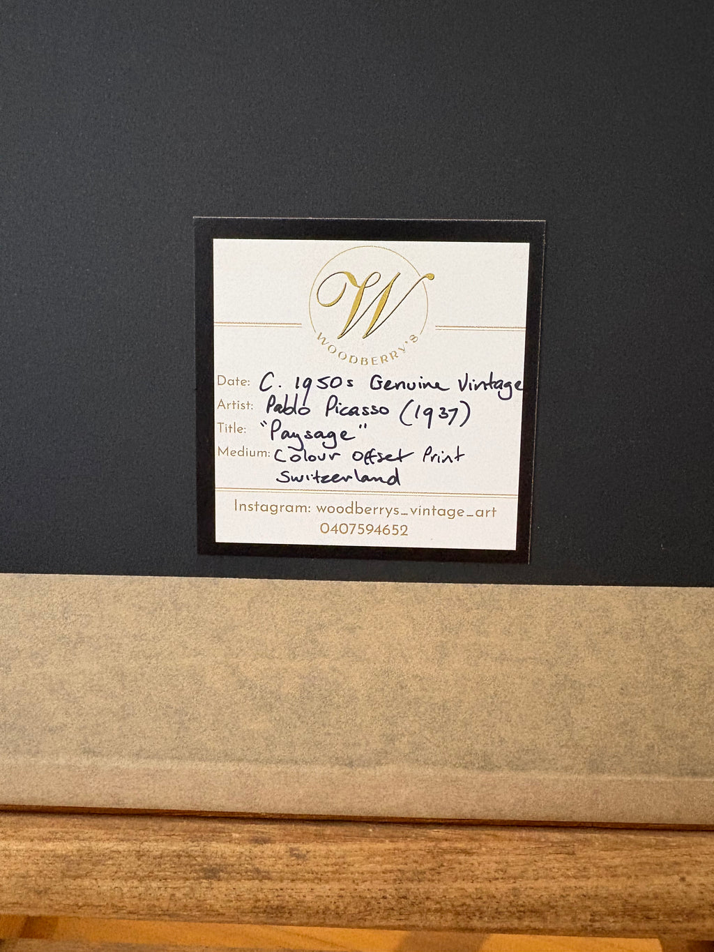 1950s Picasso print, vintage framed art, “Paysage” Mid Century framed art