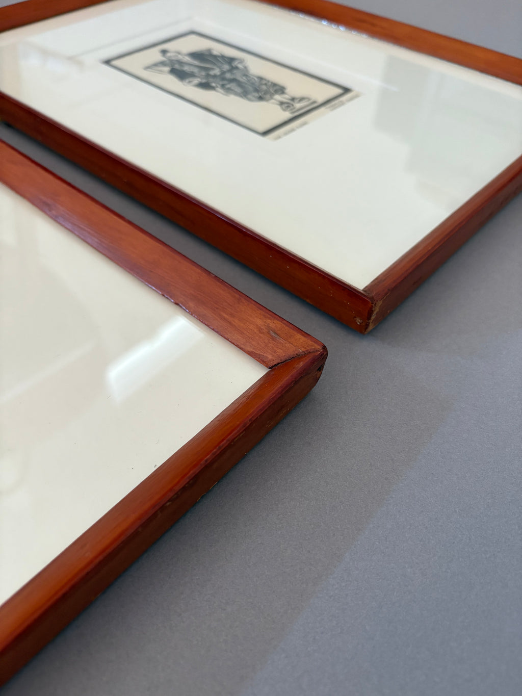 Original pair 1930s Margaret Preston woodblock prints, Japanese Puppets, rare antique framed art