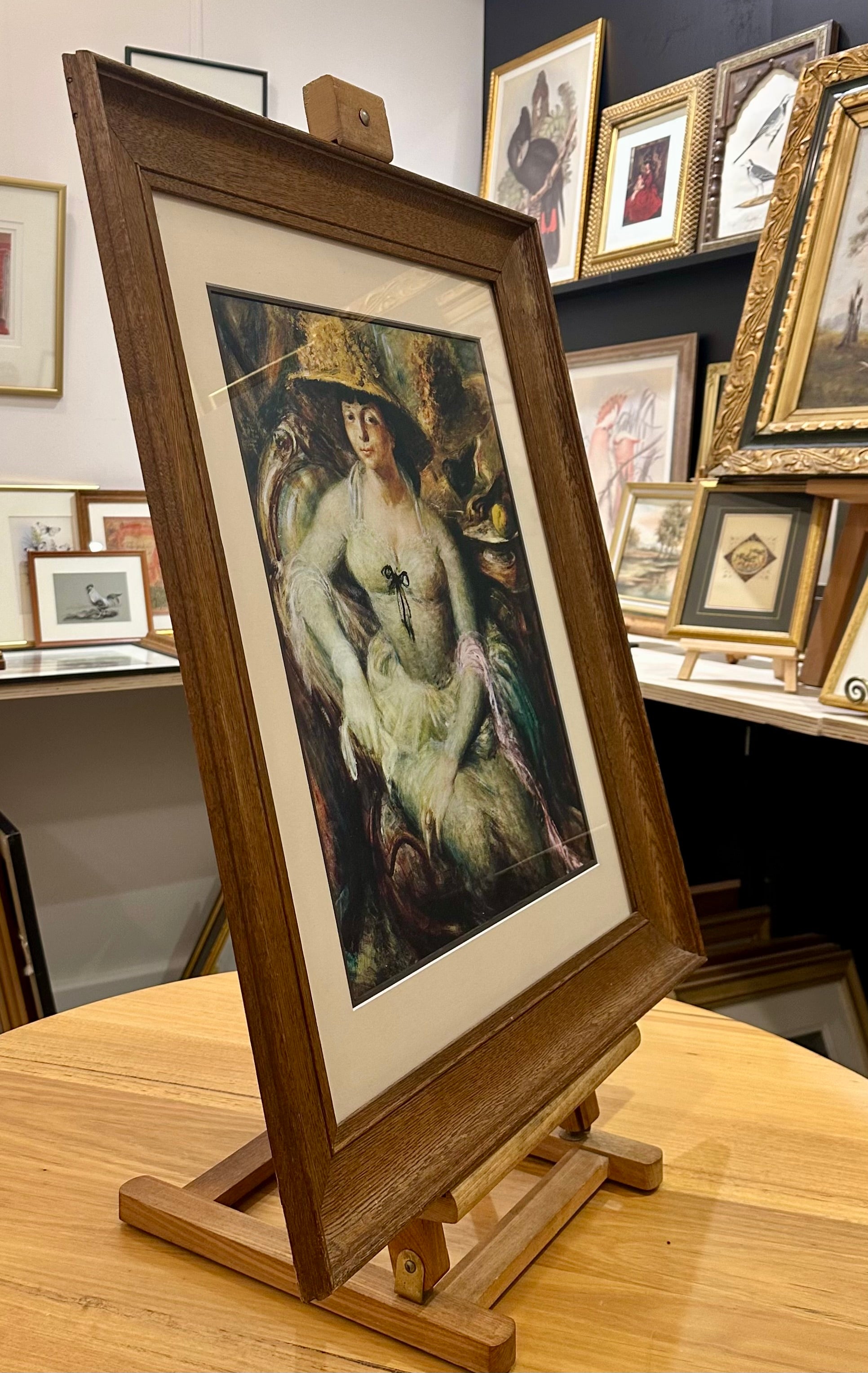 Margaret Olley gallery portrait print, William Dobell, artwork, antique oak frame