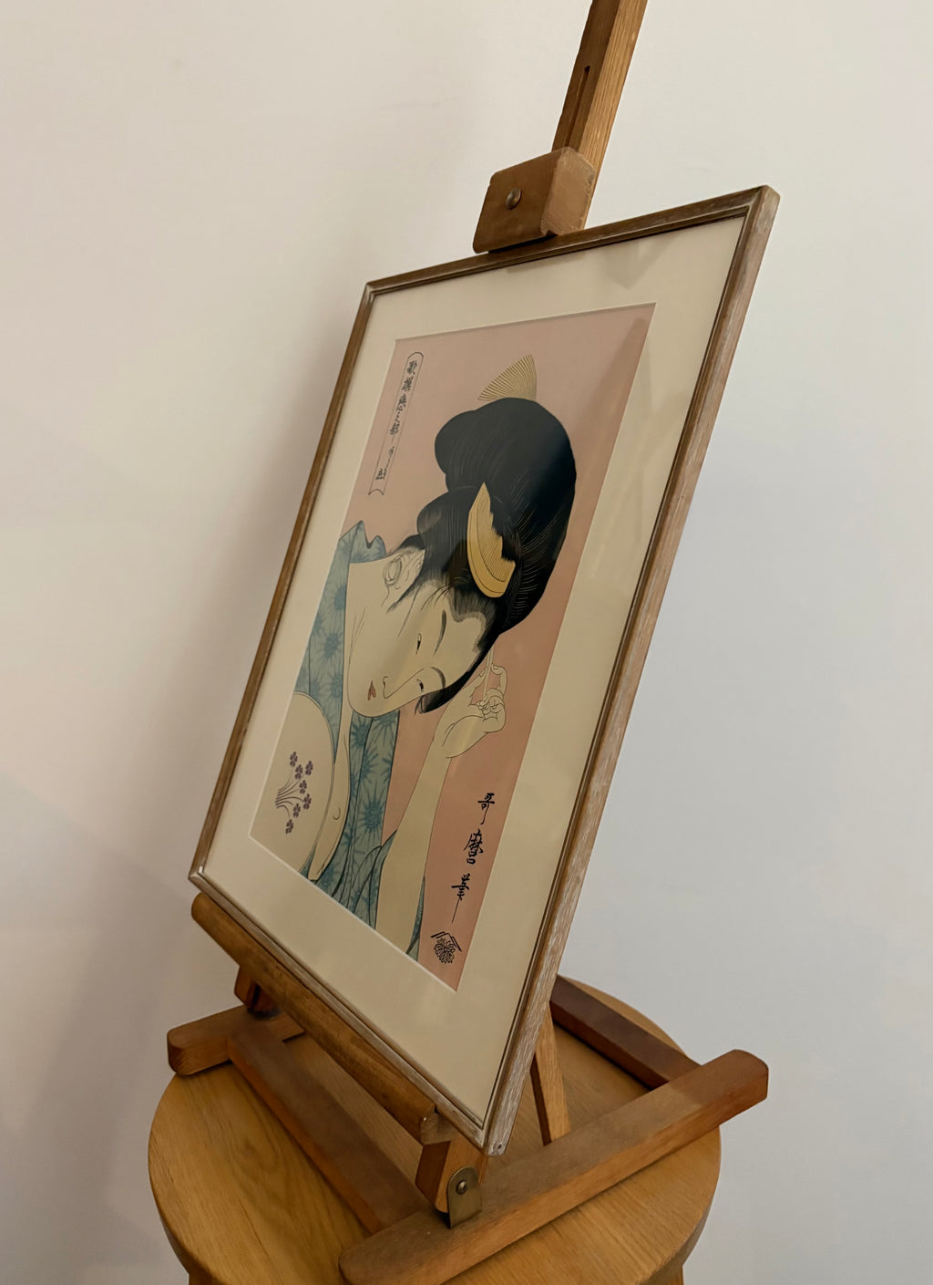 Original woodblock print, reproduction after Utamaro, framed Japanese vintage art