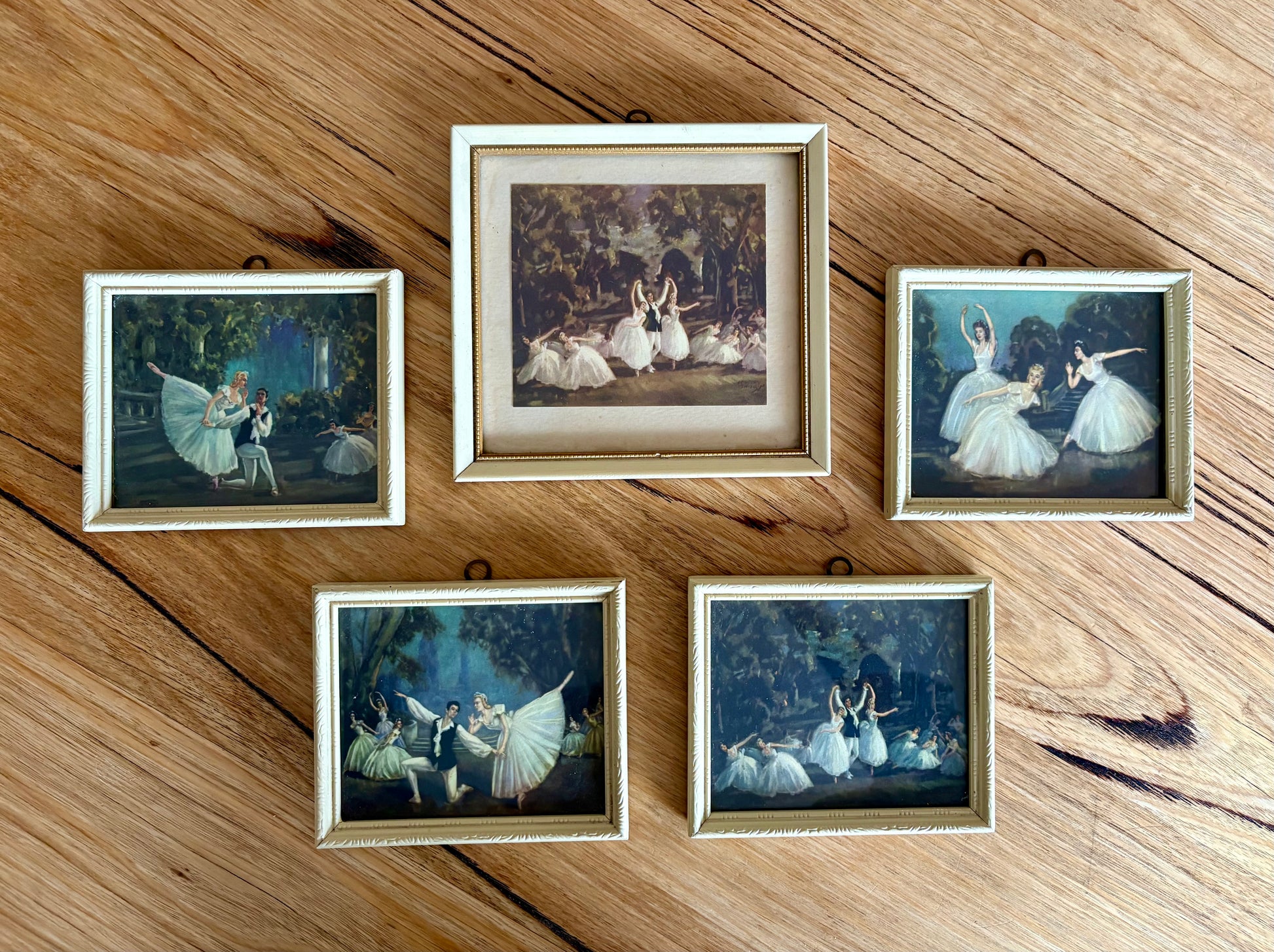 1950’s miniature set of 5 ballet prints Carlotta Edwards, vintage framed art