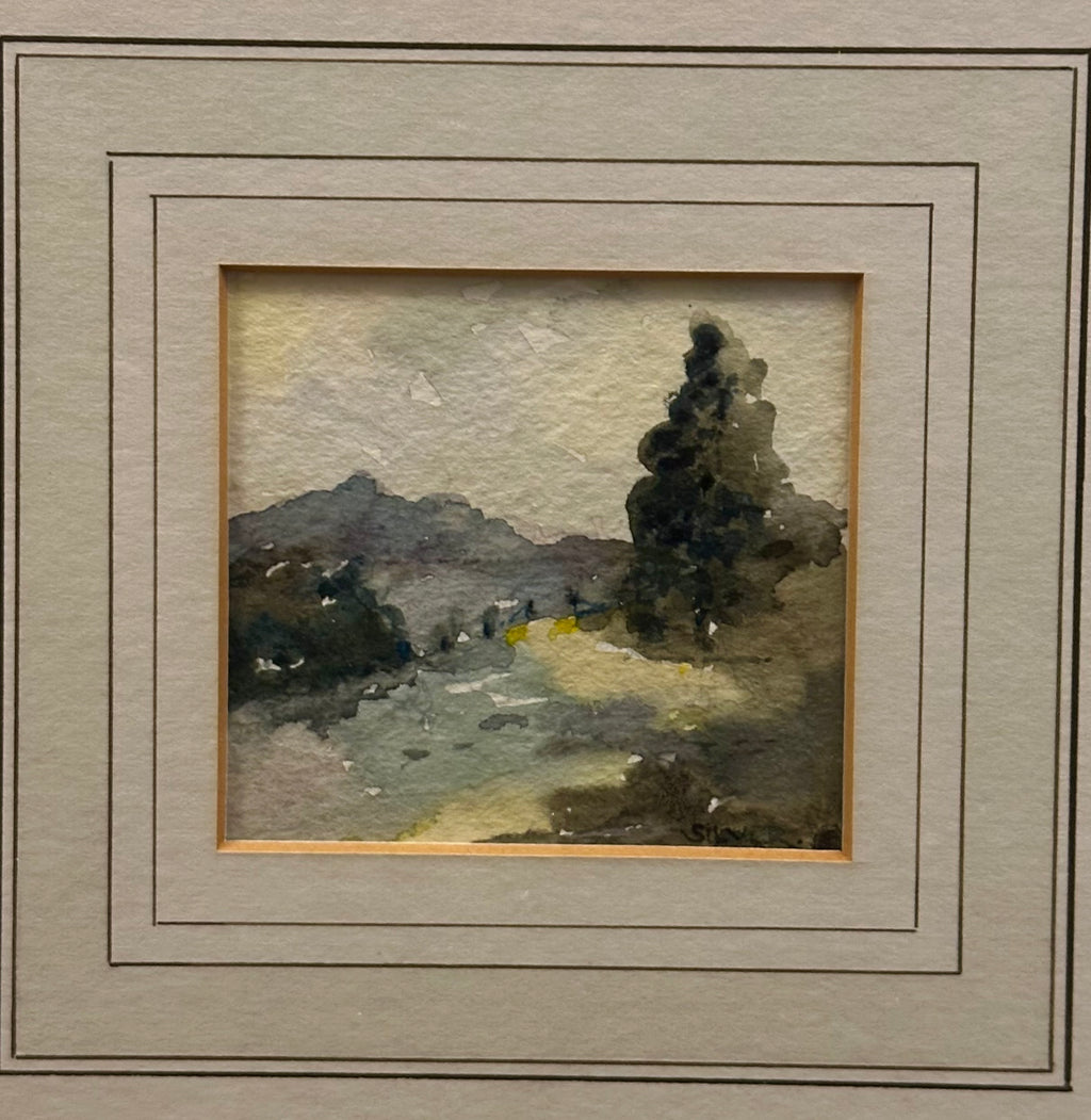 Original mid century watercolour painting, miniature, signed, framed art