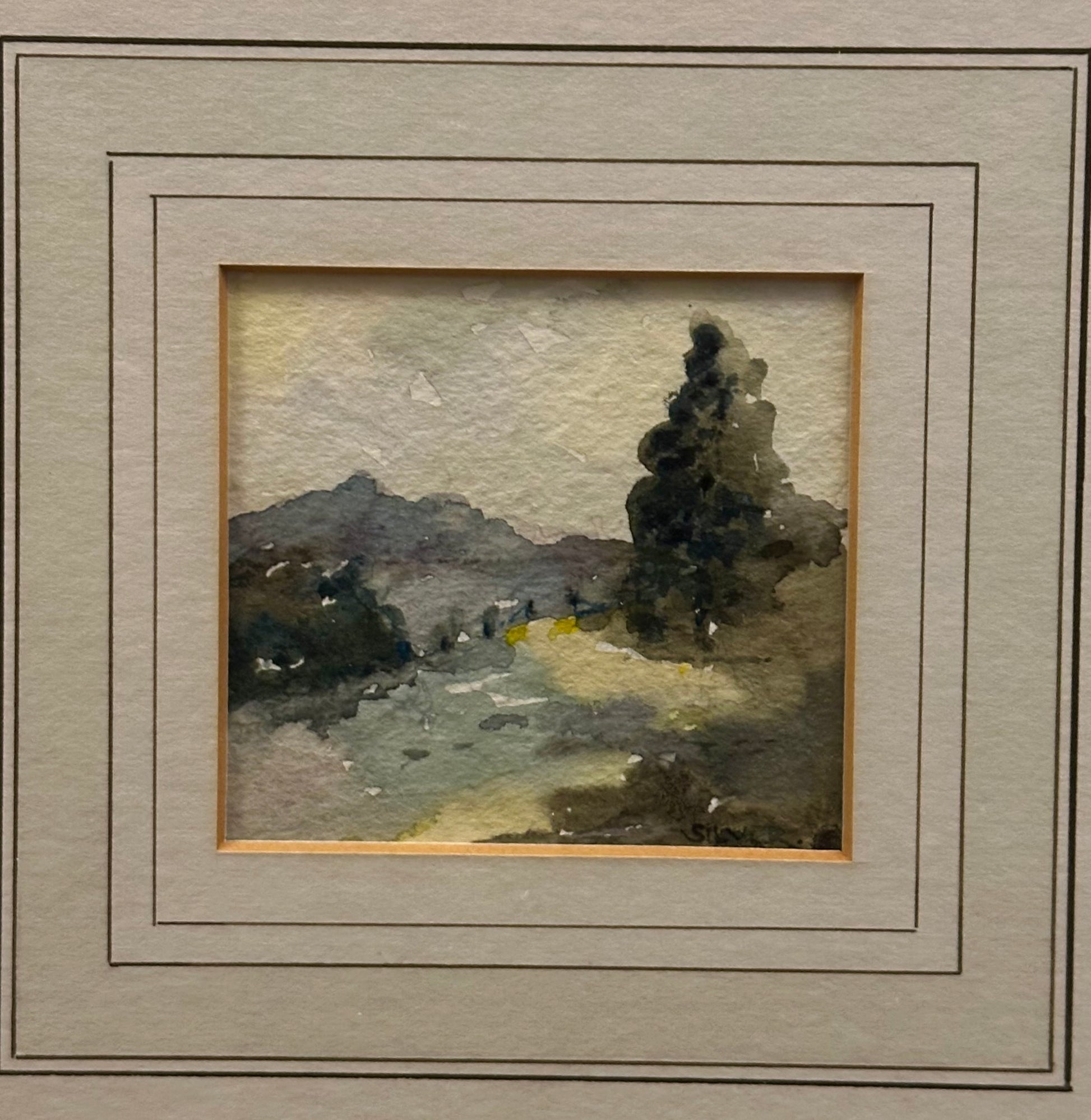 Original mid century watercolour painting, miniature, signed, framed art