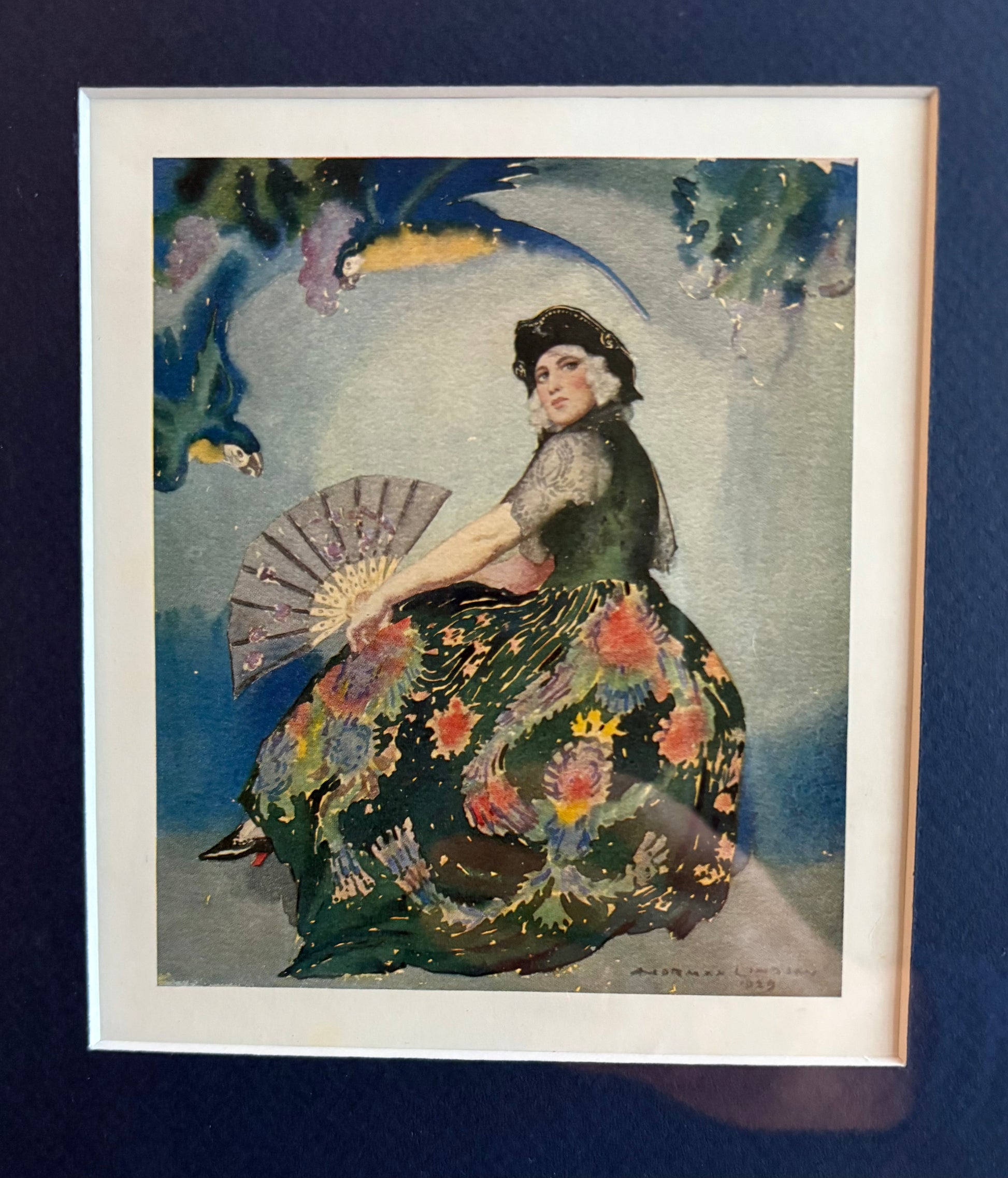 1930 Genuine antique print, Norman Lindsay, "Casanova Lady", Art Deco, framed vintage art