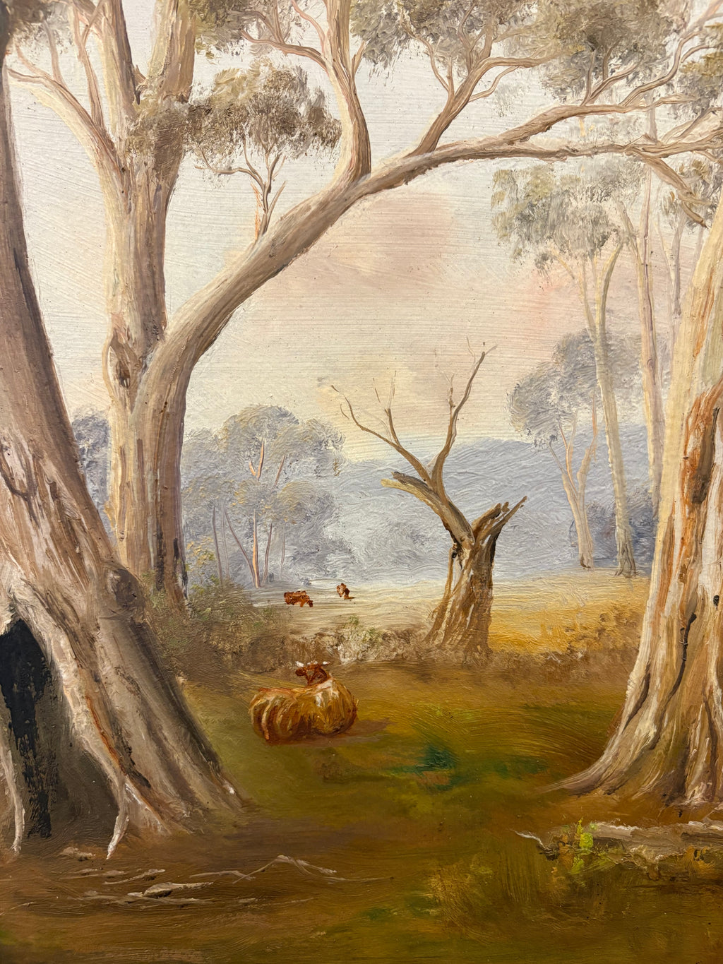 Large antique original oil painting, John Norton, Australian landscape, gilt frame