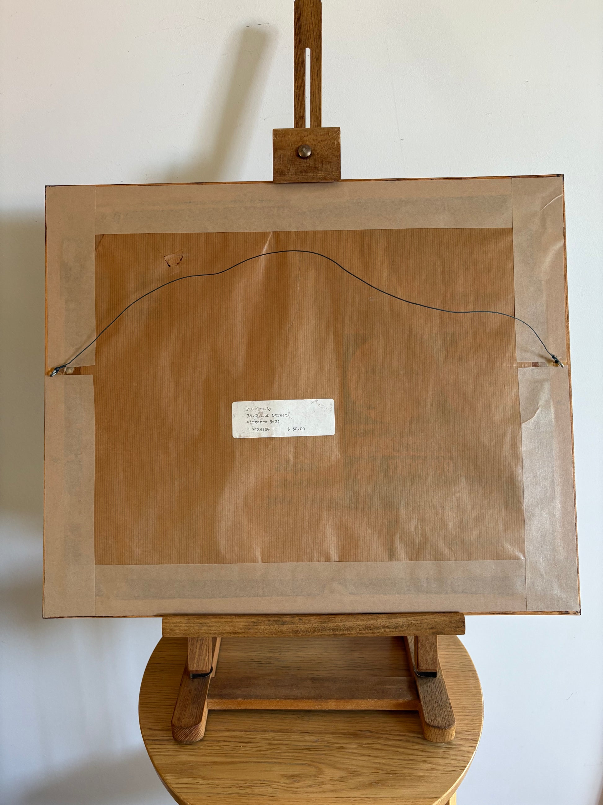 1970s original painting, retro, signed, fishing boat, sunset, framed art