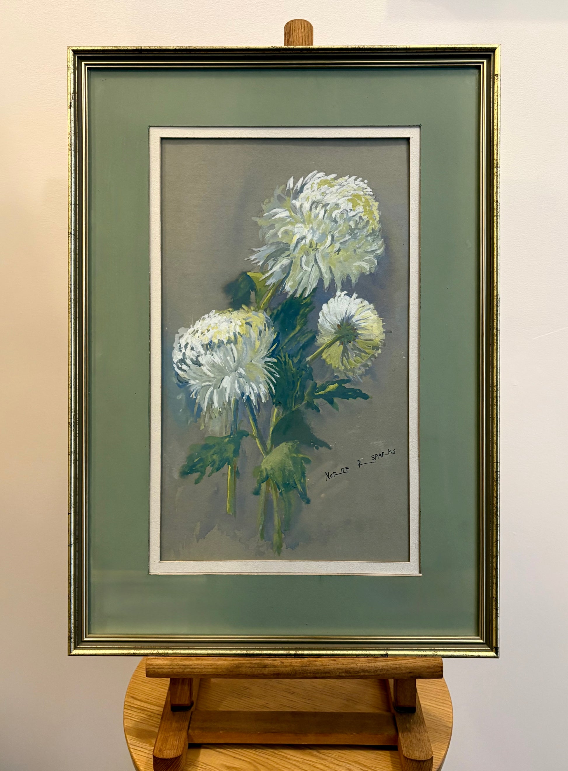Mid Century original painting, “Carnations”, Norma Sparks, vintages framed art