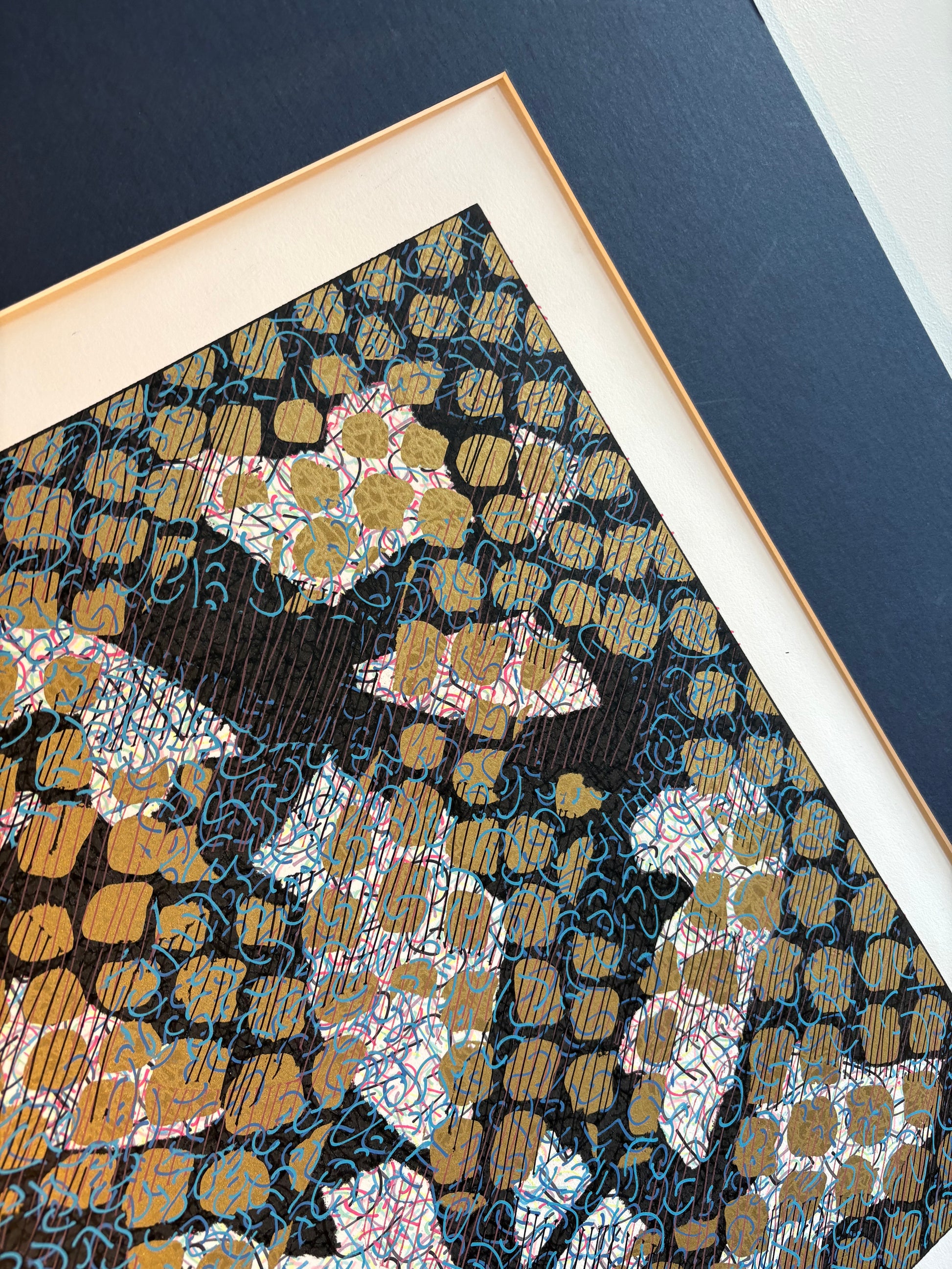 Original Roslyn Kean screen print 4/6, abstract art, Australian, gilt, coral, vintage