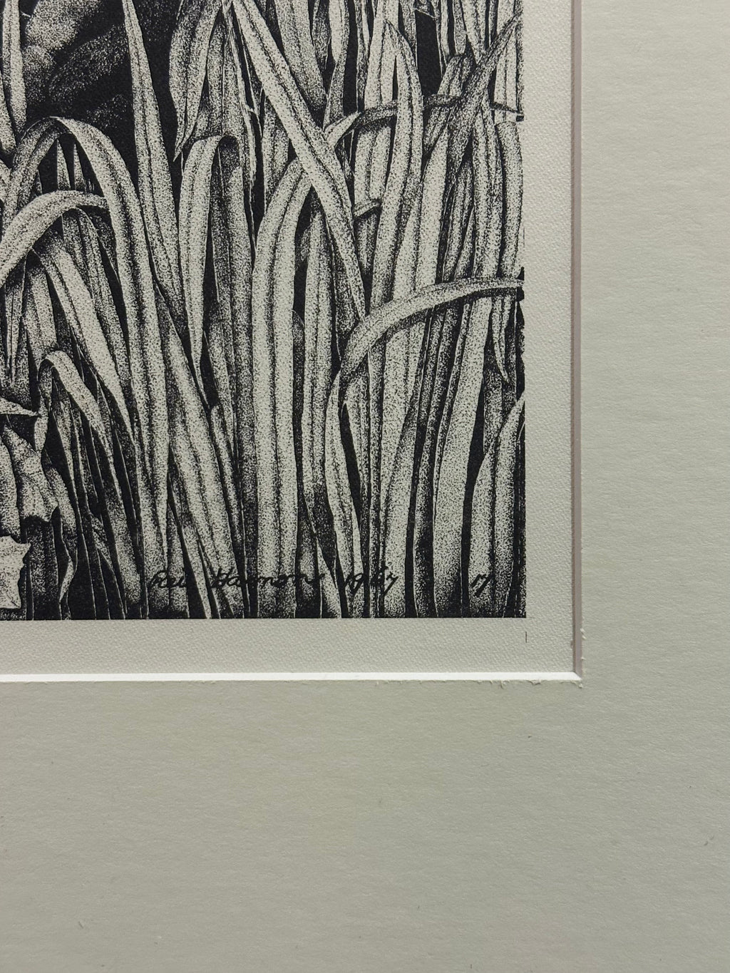 1970s Rei Hamon lithographic print, waterfall, New Zealand, framed vintage art