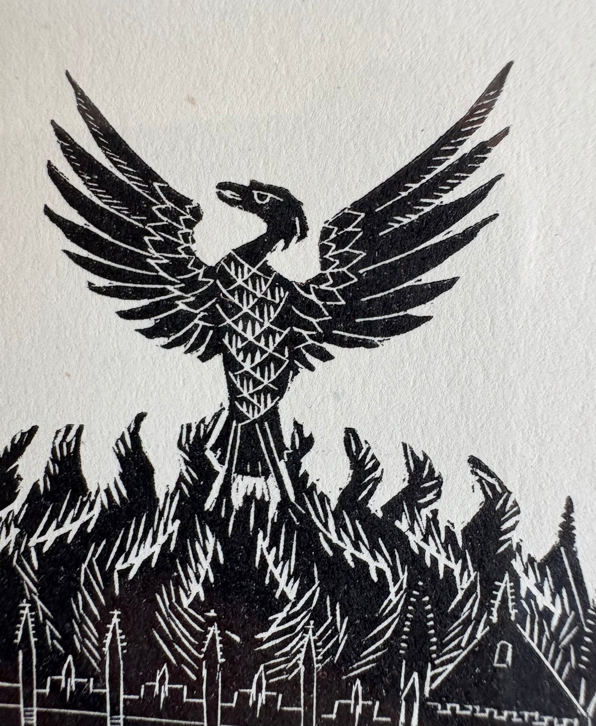 Original Helen Ogilvie woodblock print "Phoenix", framed art, Australian artwork