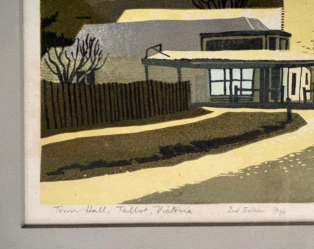 Mid Century original colour lino print, limited edition, Talbot Vic, Kenneth Jack, framed art