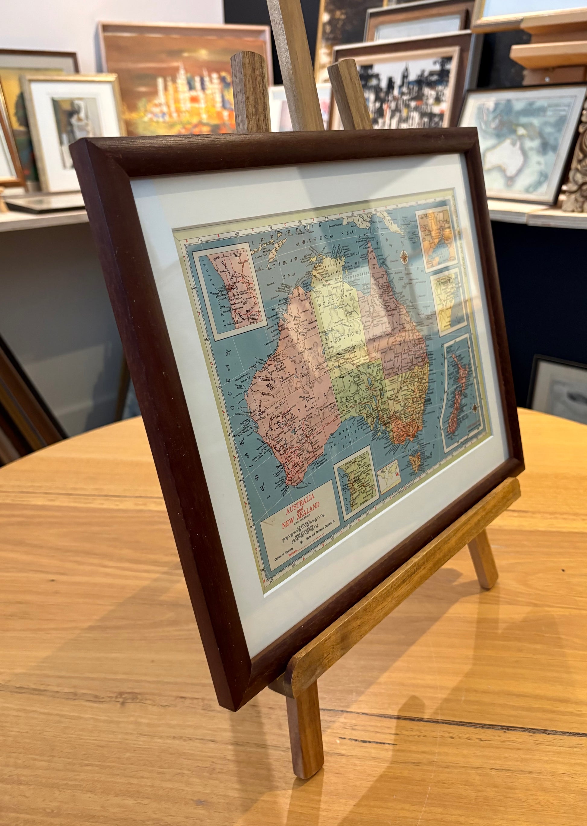 1950s vintage mid century framed map of Australia