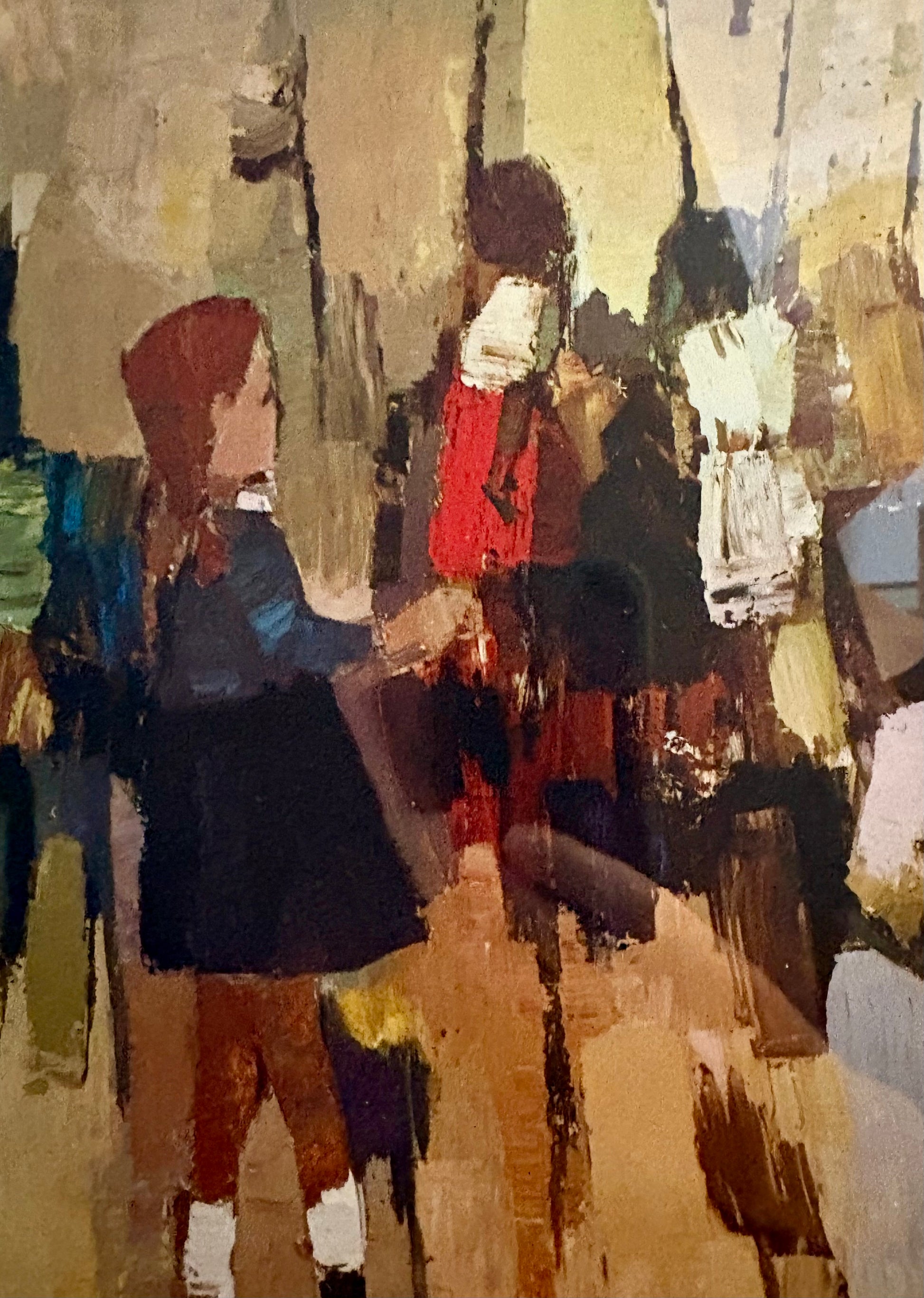 Large 1970s gallery print, John Rigby “Children Dancing, vintage framed art