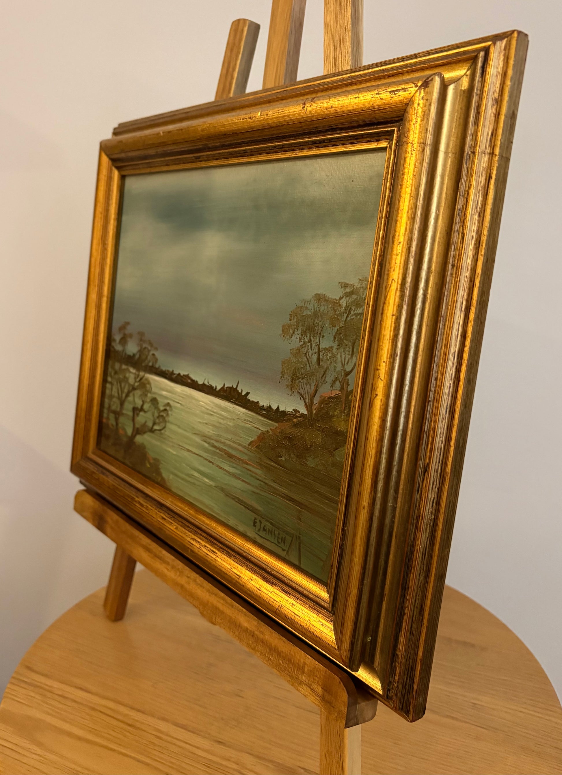 Original Australian landscape painting, vintage framed art, moonlight