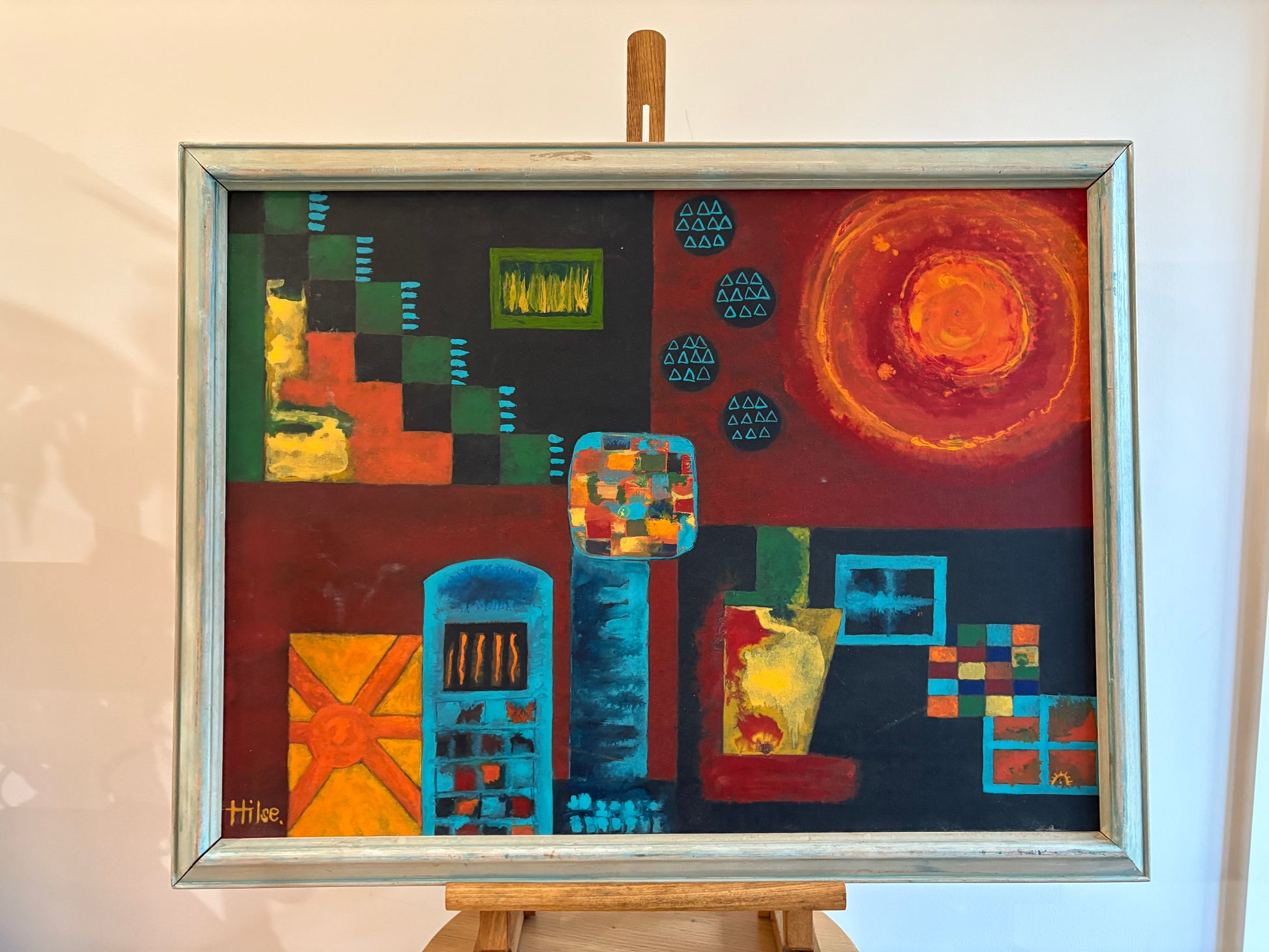 Original abstract vintage oil painting on board,