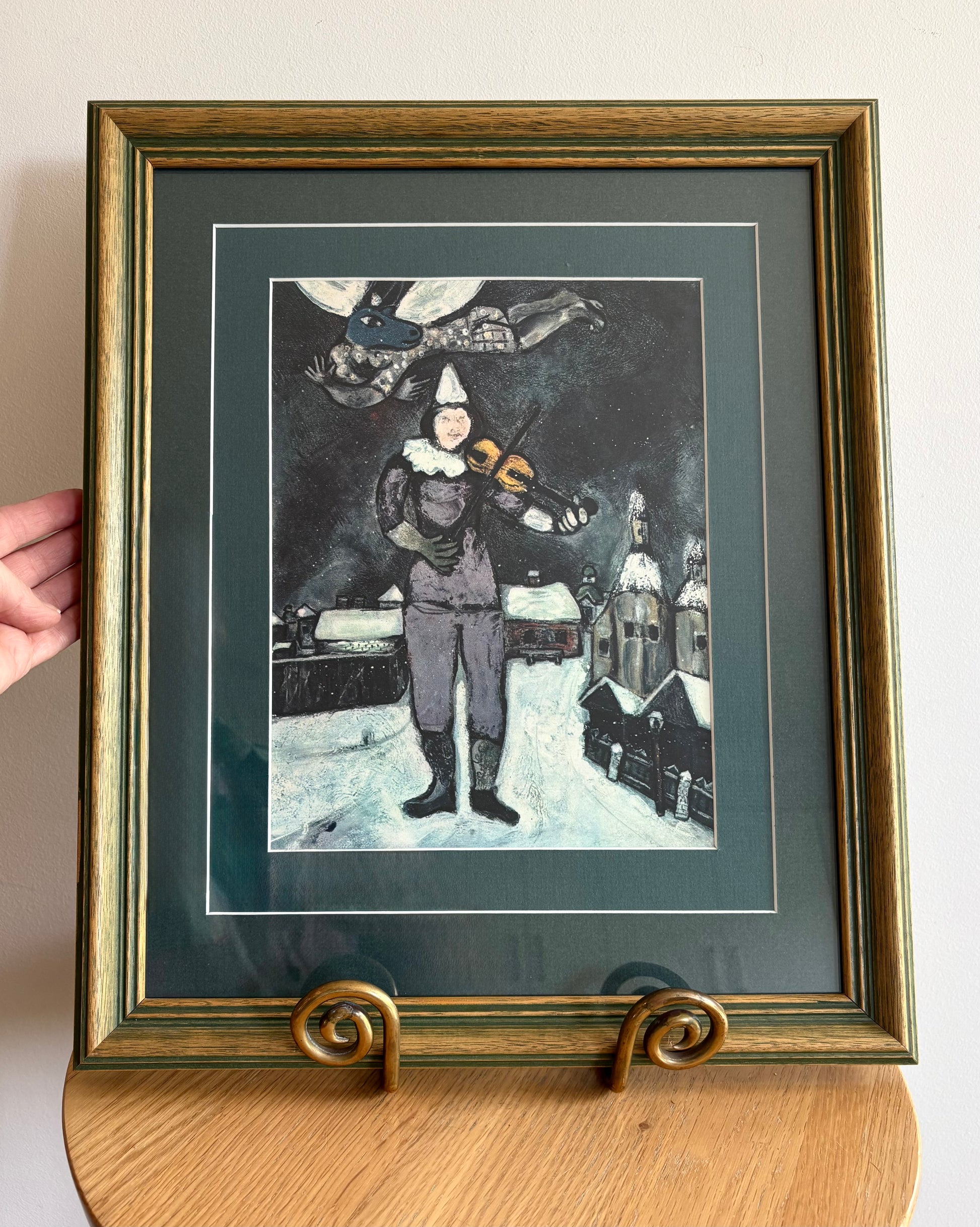 Vintage 1950’s print after Marc Chagall’s painting “The Fiddler”, violin, framed art