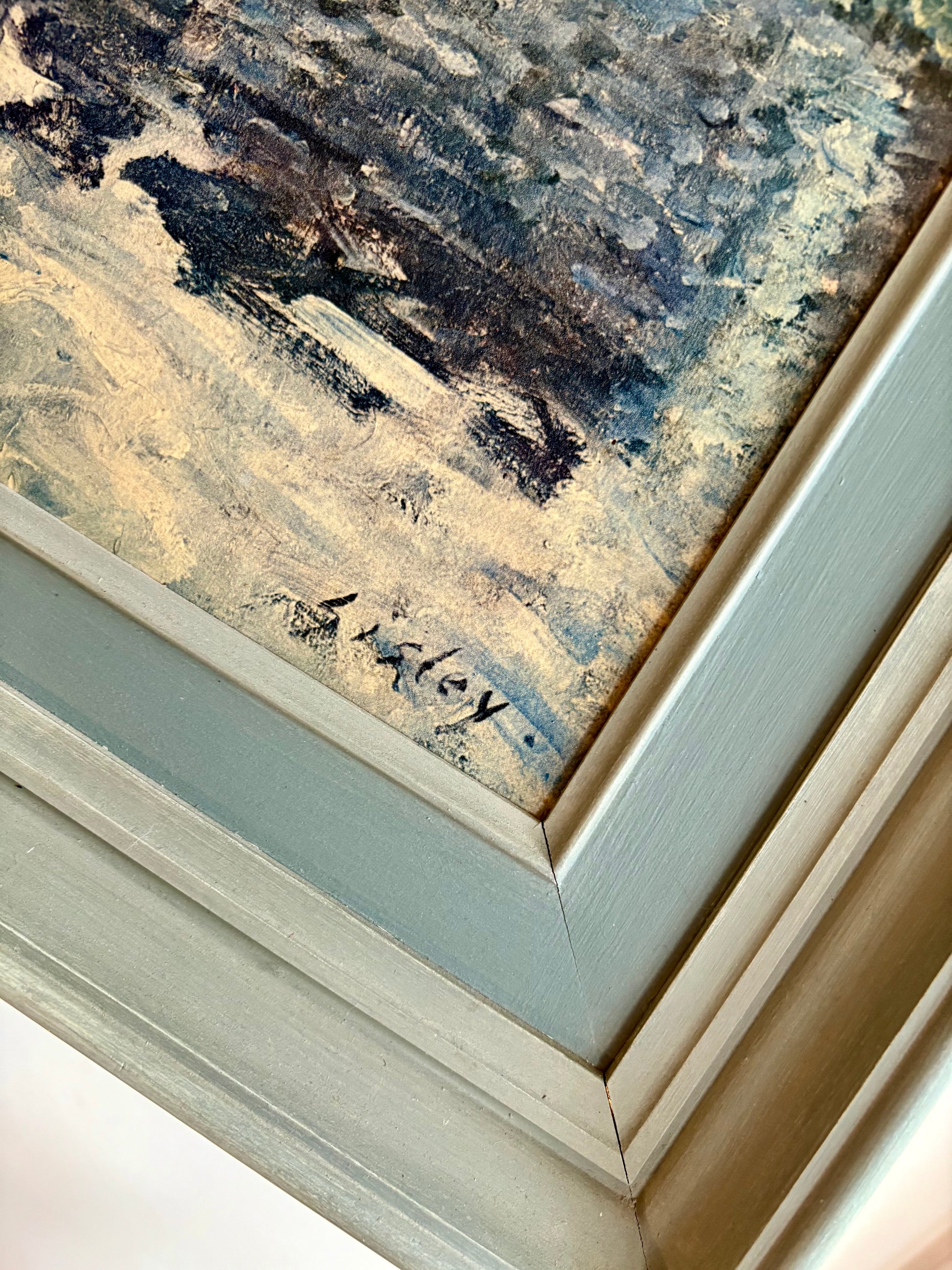 Large vintage Alfred Sisley print, framed art, bridge, French