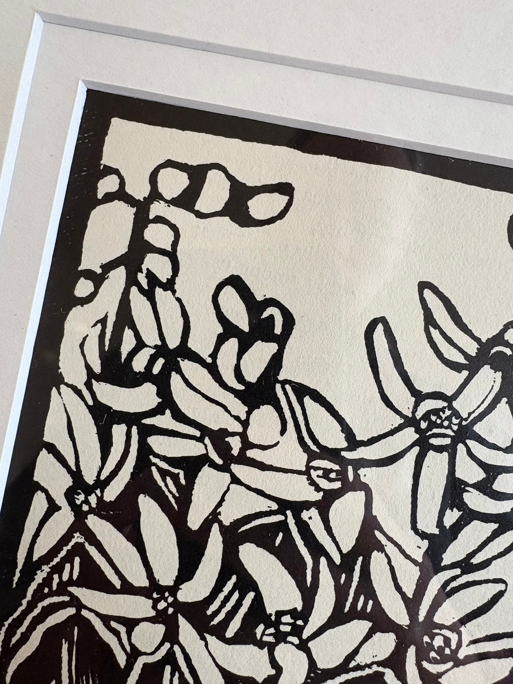 Original 1930s Margaret Preston woodblock print, "Rock Lily" rare antique framed art