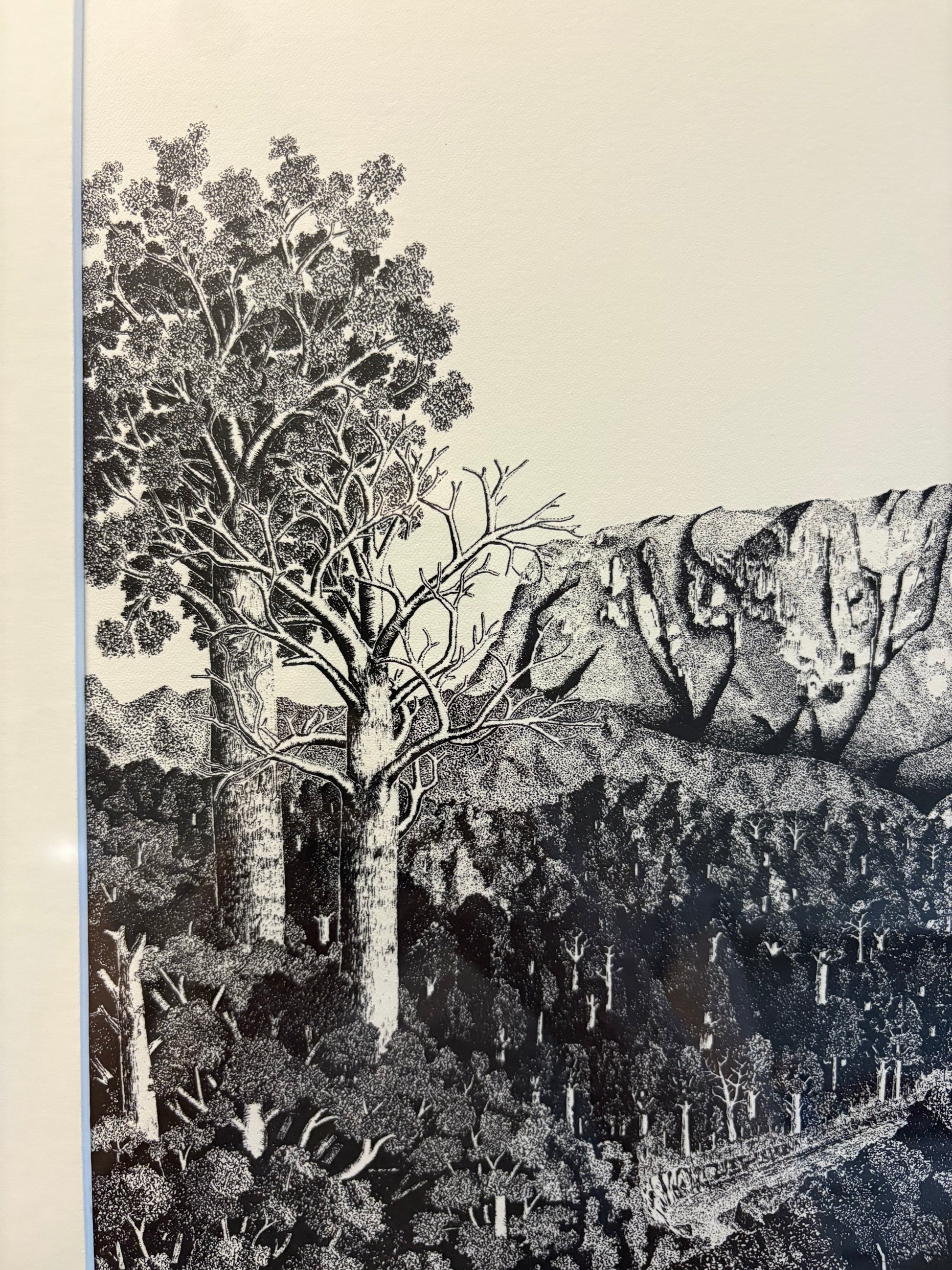 1977 Rei Hamon lithographic print, mountain, New Zealand, framed vintage art