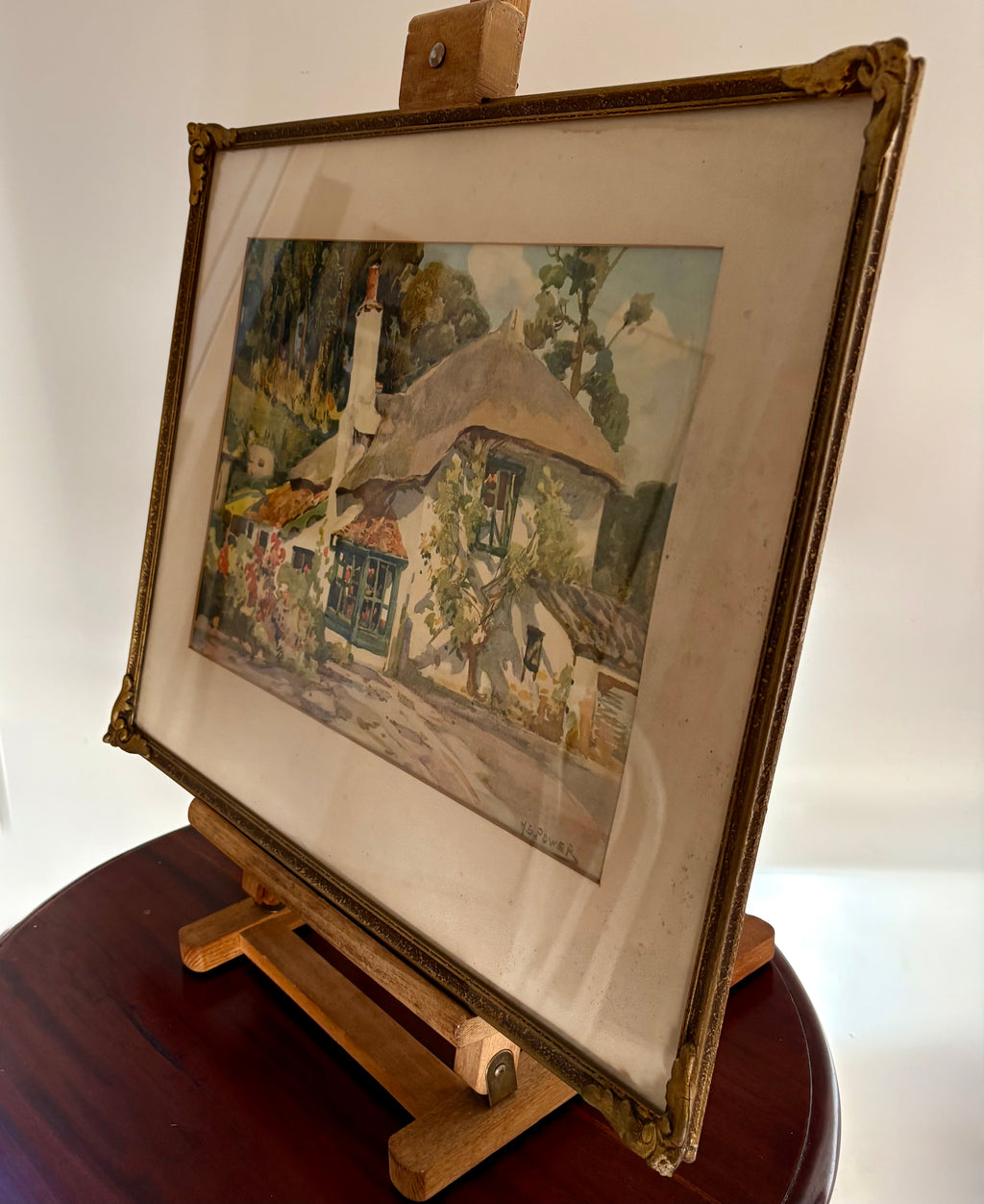 Mid Century print, cottage, Harold Power, gilt frame