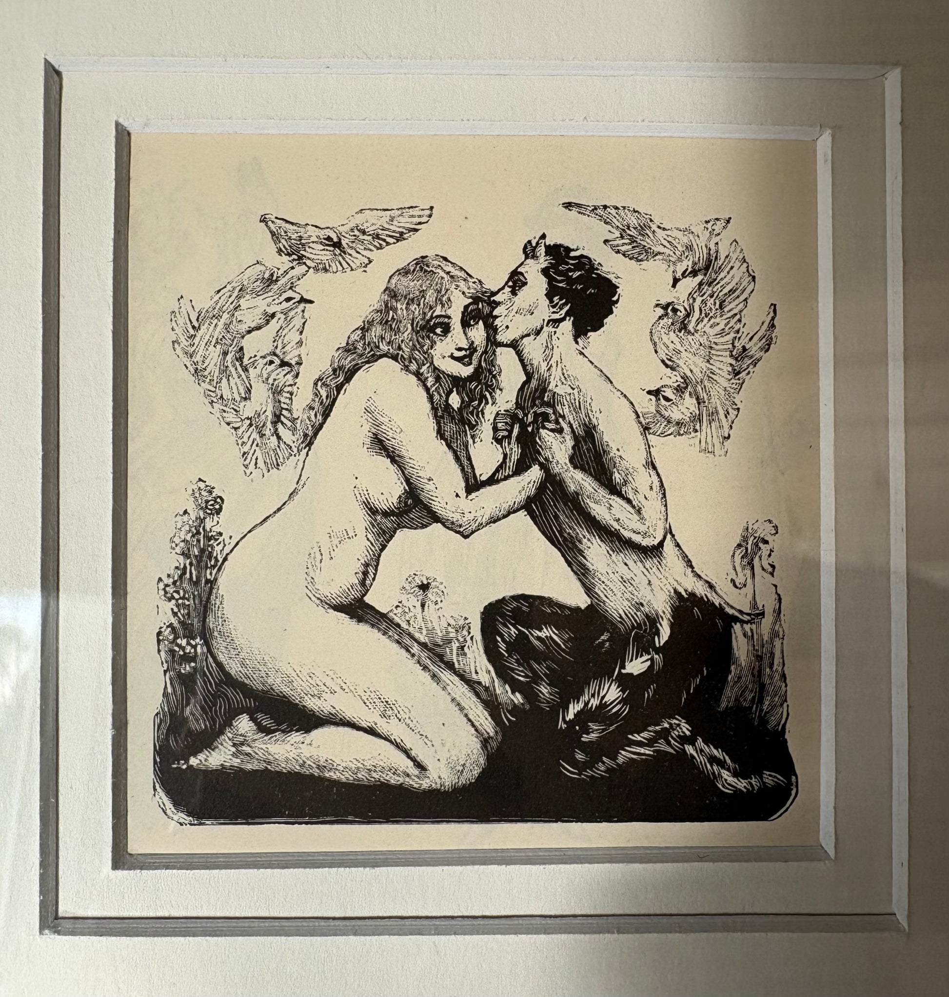 Original 1920’s Norman Lindsay wood engraving, Faun, framed antique art
