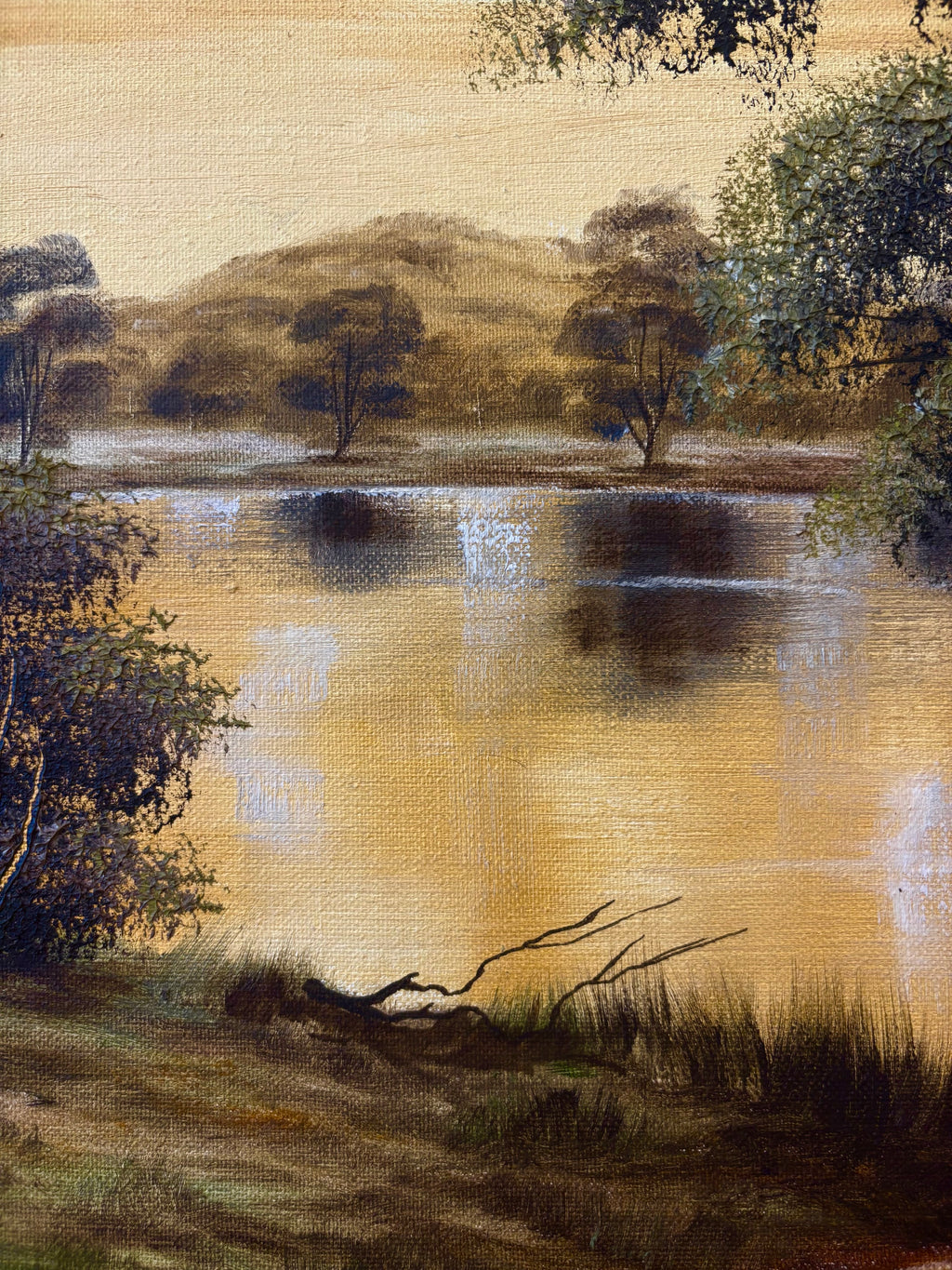 1970s original Joan Lehmann oil painting on canvas, Sunset, Australian landscape, framed art