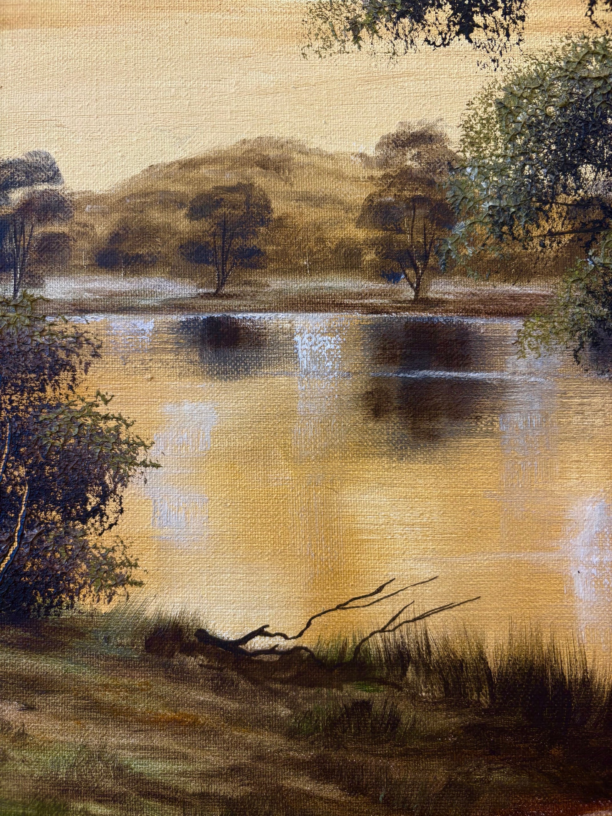 1970s original Joan Lehmann oil painting on canvas, Sunset, Australian landscape, framed art