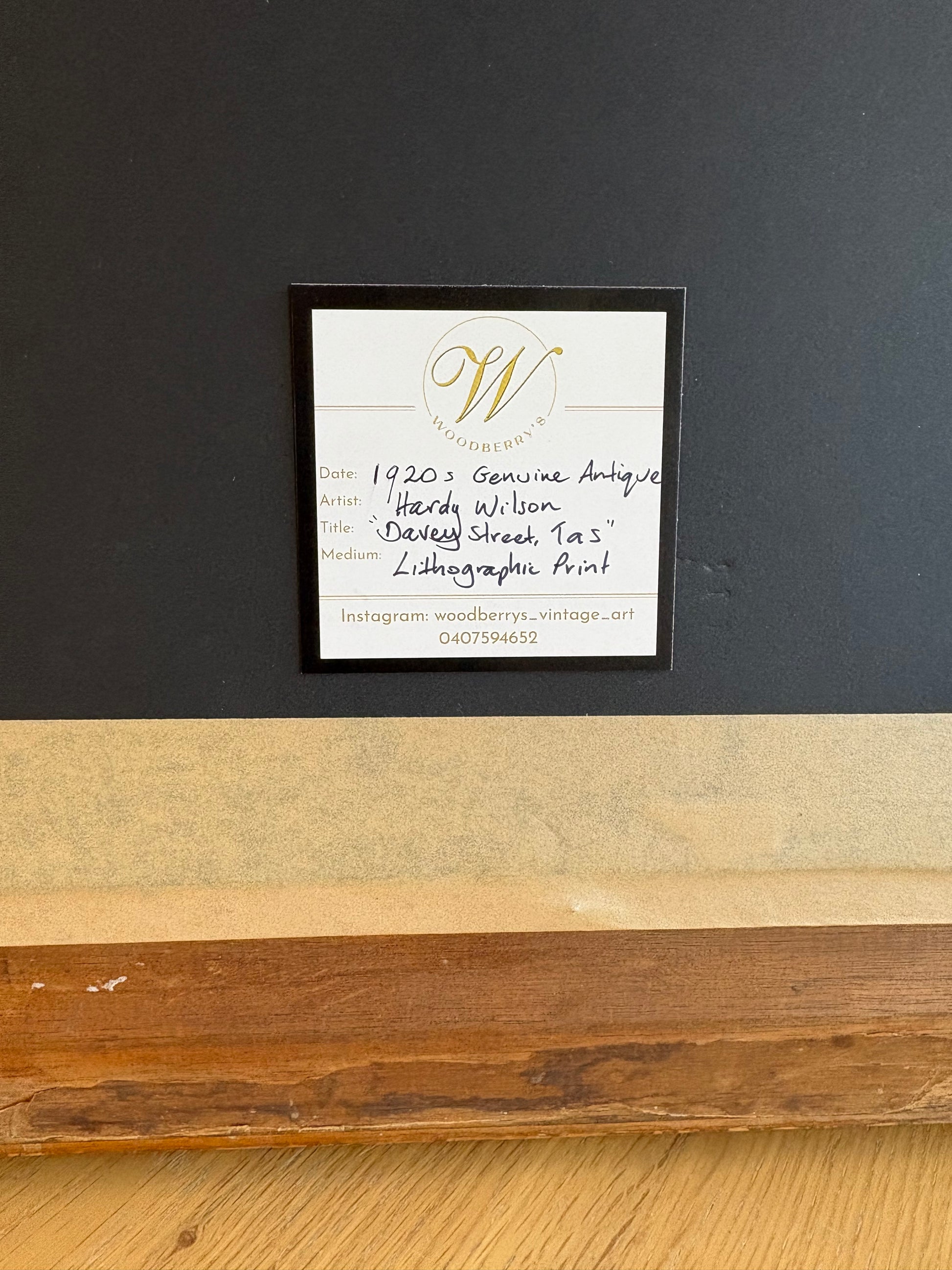 1920s Antique Hardy Wilson collotype print "Davey St" Tasmania, Architecture, framed art