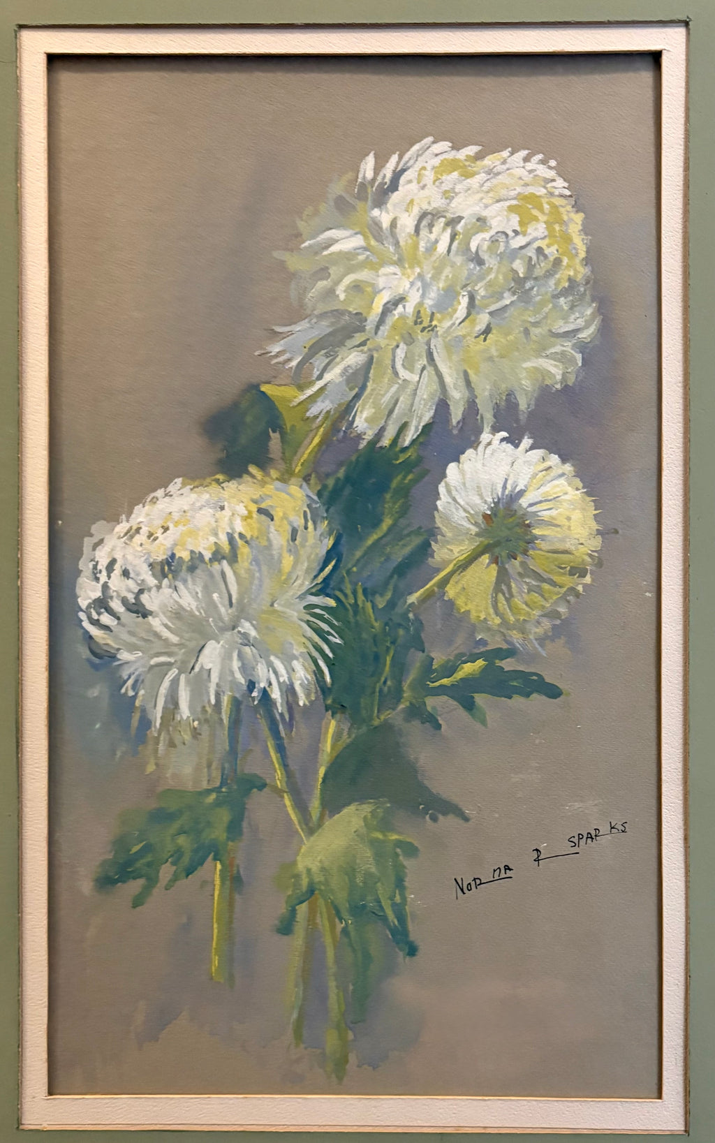 Mid Century original painting, “Carnations”, Norma Sparks, vintages framed art